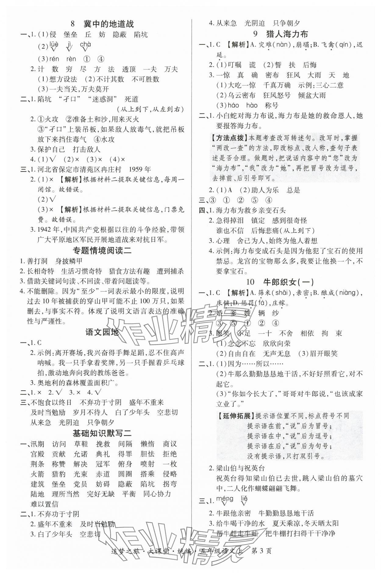 2025年追夢(mèng)之旅大課堂五年級(jí)語(yǔ)文上冊(cè)人教版河南專版 參考答案第3頁(yè)