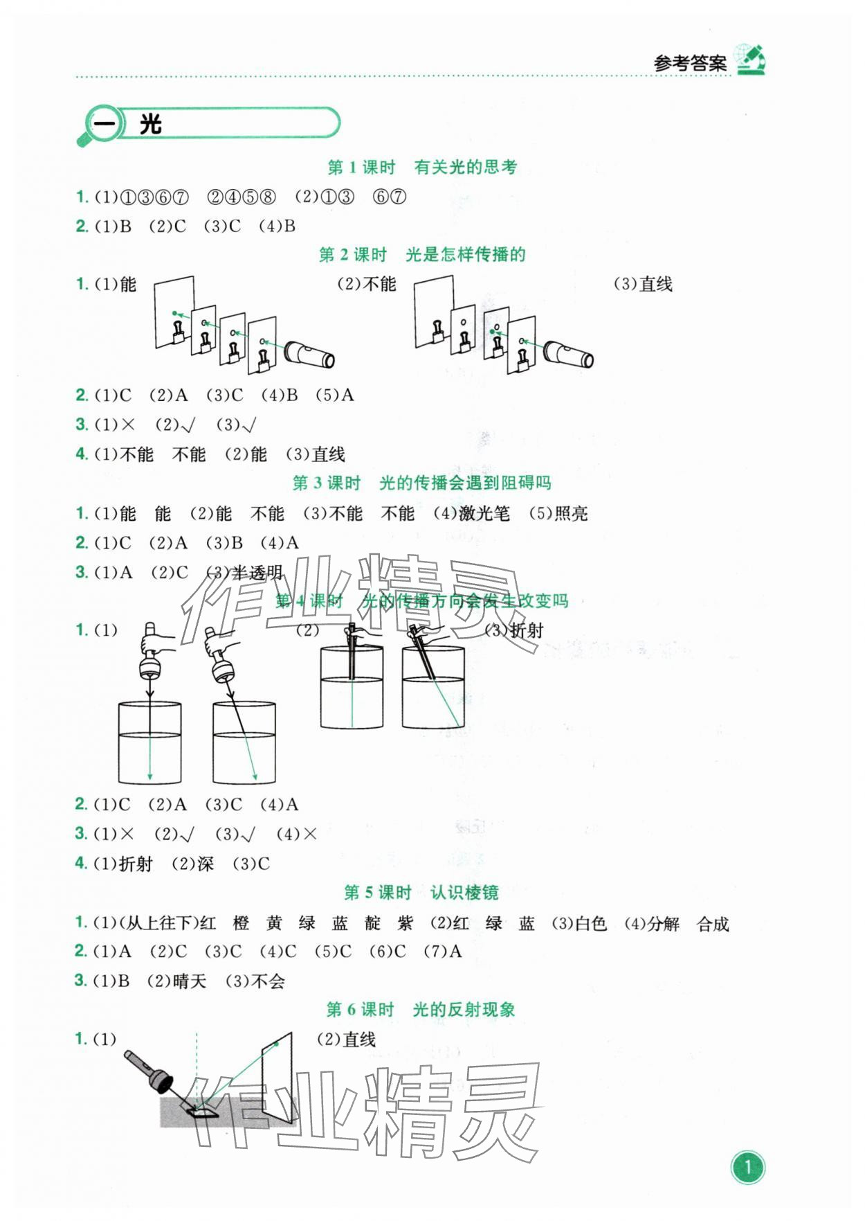 2024年黃岡小狀元作業(yè)本五年級科學(xué)上冊教科版 參考答案第1頁