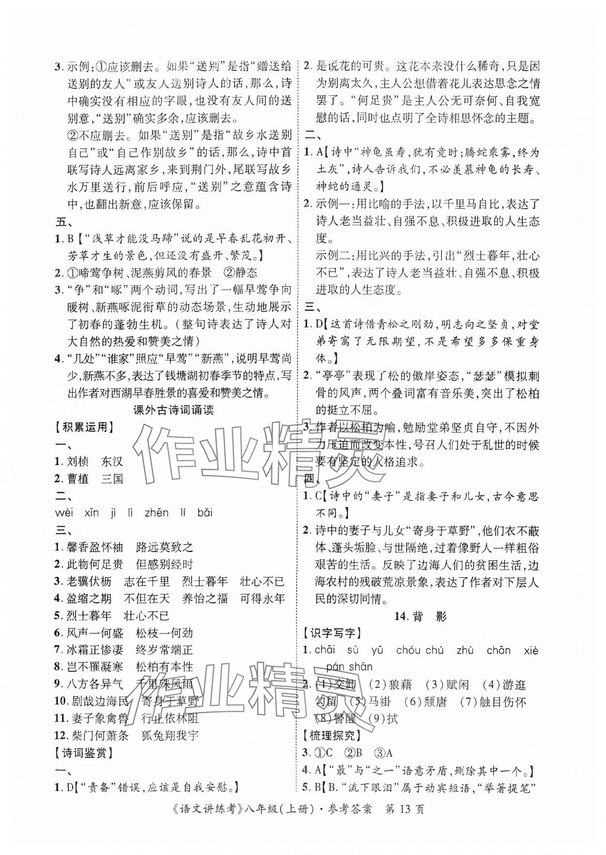 2023年語文講練考八年級(jí)上冊(cè)人教版 參考答案第15頁