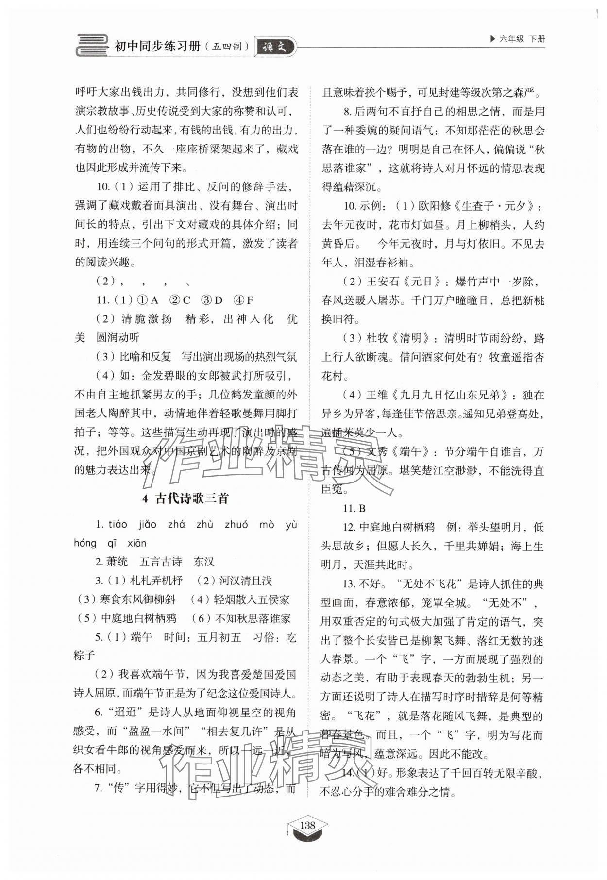 2025年同步練習(xí)冊山東教育出版社六年級語文下冊人教版五四制 參考答案第3頁