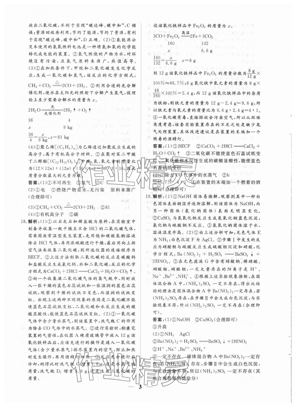 2024年風向標初中學業水平測試山東省各地市中考試題匯編化學 參考答案第3頁