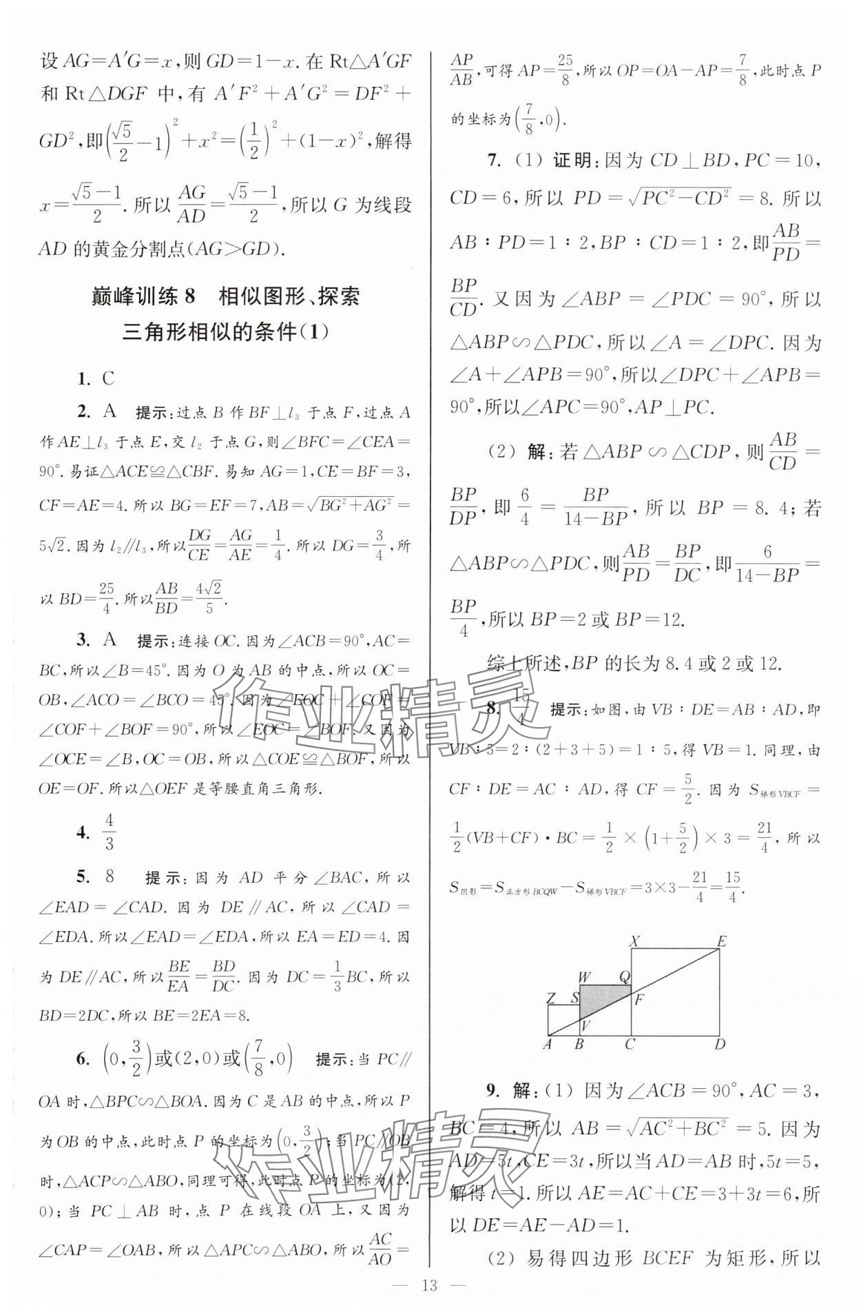 2024年小題狂做九年級數(shù)學(xué)下冊蘇科版巔峰版 參考答案第13頁