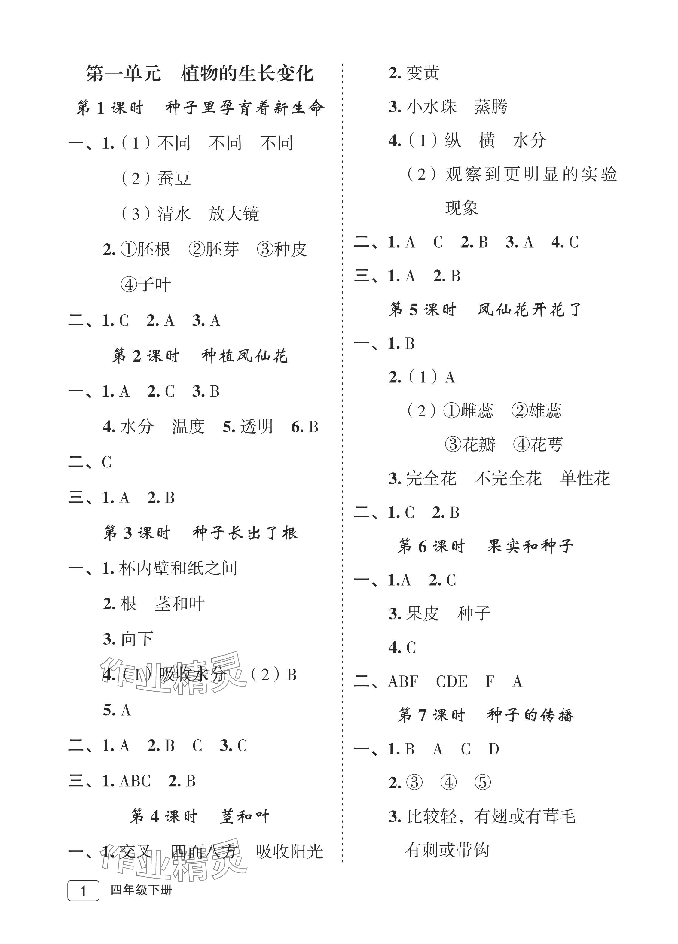 2024年名師面對面先學(xué)后練四年級科學(xué)下冊教科版評議教輔 參考答案第1頁