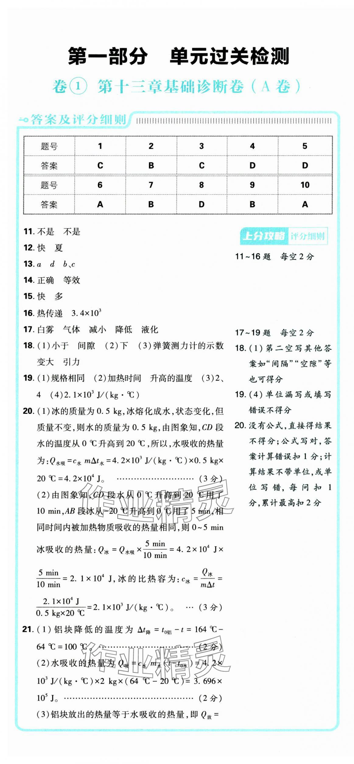 2025年初中上分卷单元诊断自查九年级物理全一册人教版 第1页