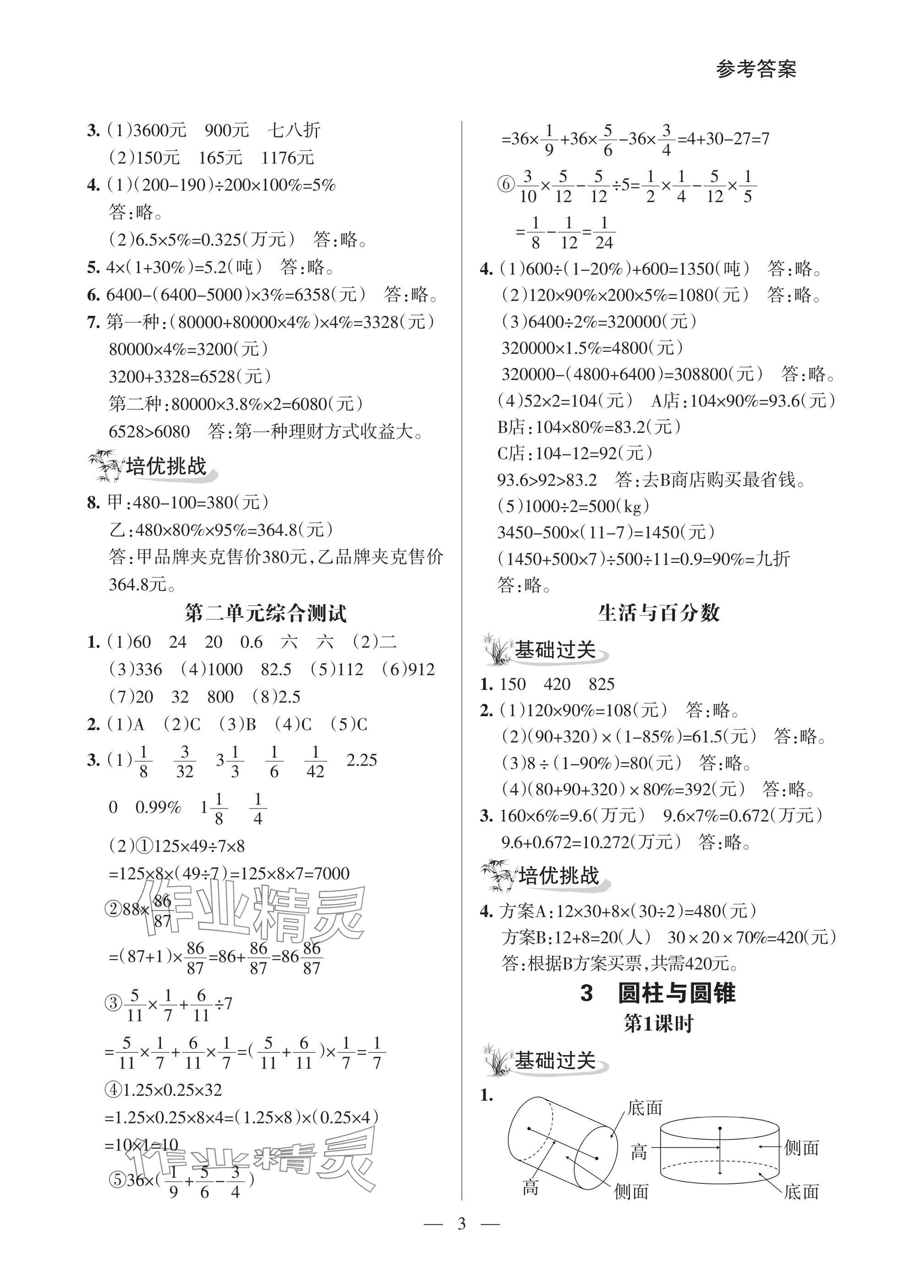 2025年配套練習與檢測六年級數(shù)學下冊人教版 參考答案第3頁