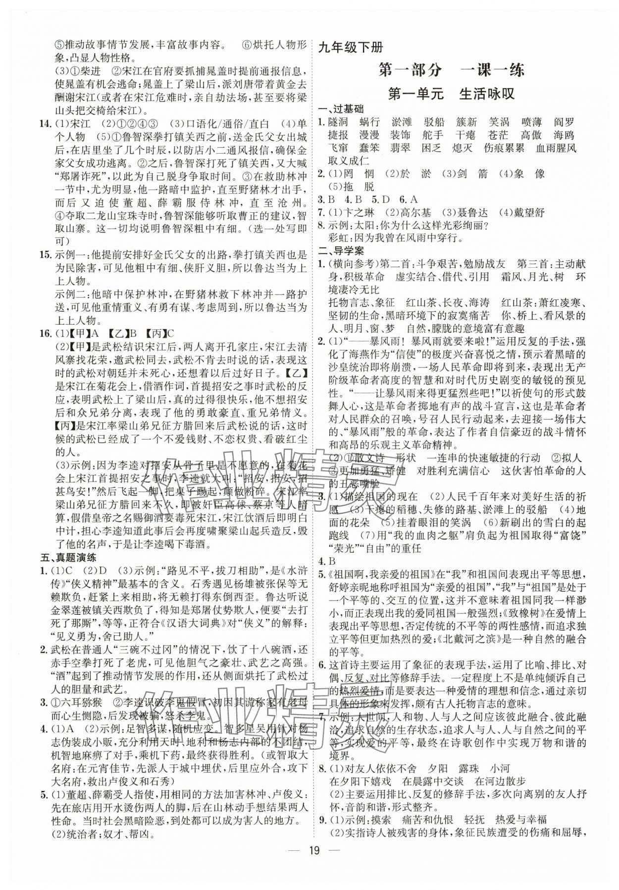 2024年考點專練九年級語文全一冊人教版深圳專版 第19頁