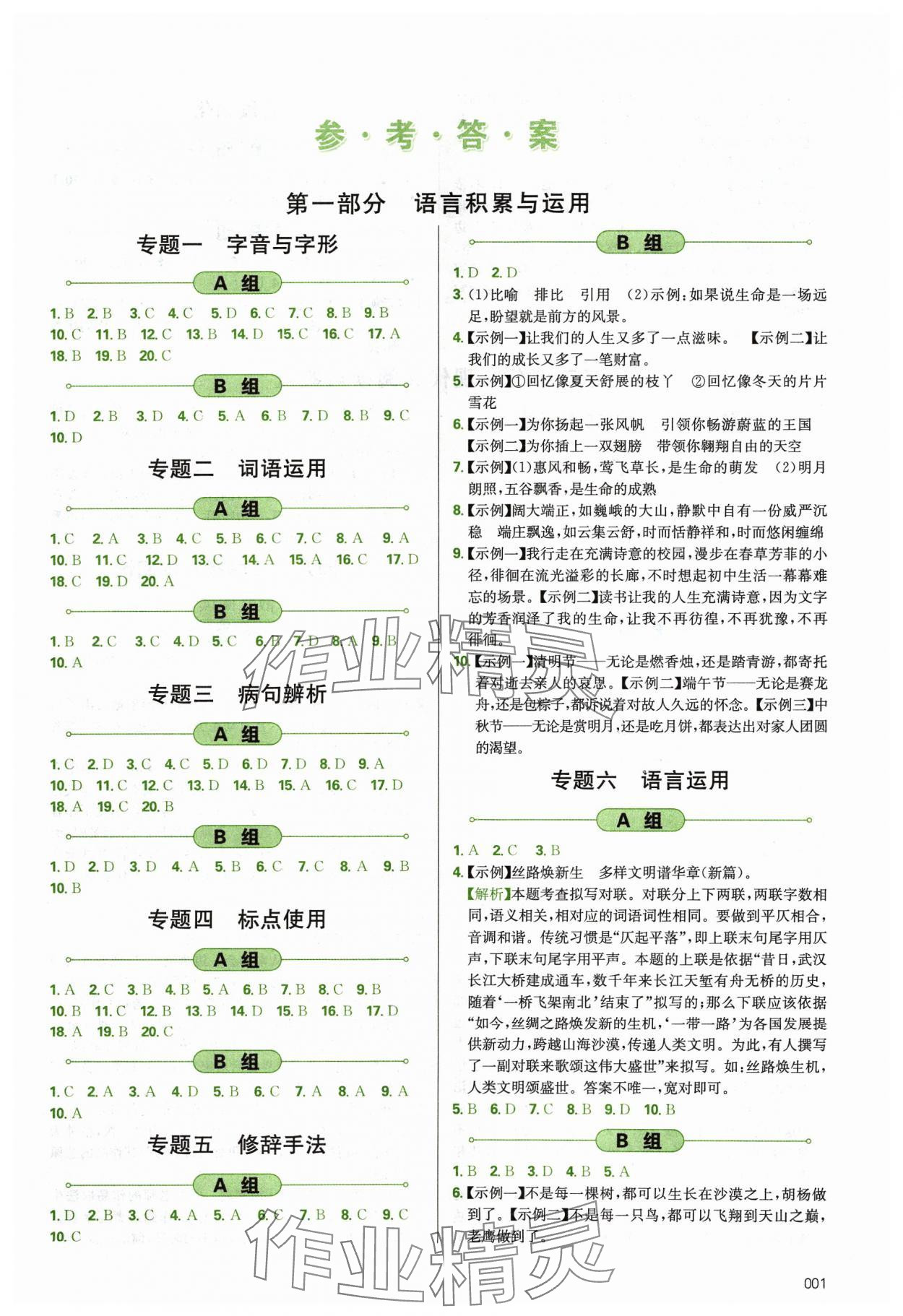 2024年學(xué)習(xí)質(zhì)量監(jiān)測(cè)初中總復(fù)習(xí)語(yǔ)文人教版 參考答案第1頁(yè)