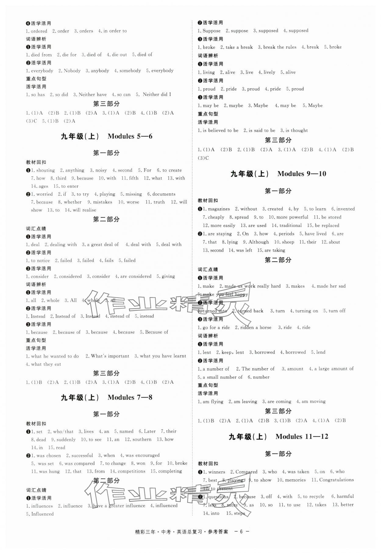 2024年精彩三年中考英語(yǔ)外研版 參考答案第6頁(yè)