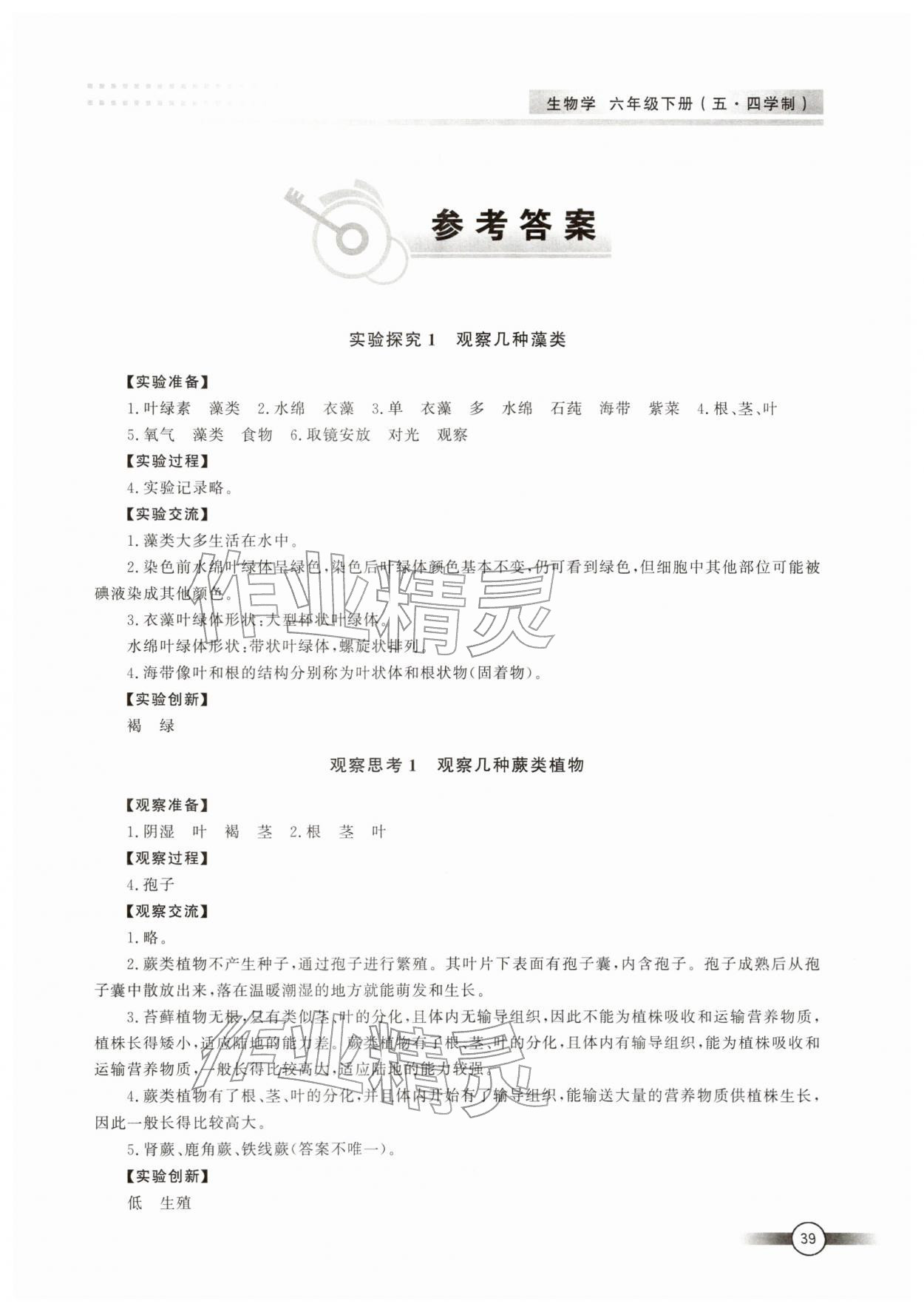 2026年实验探究报告册山东文艺出版社六年级生物下册鲁科版54制&nbsp;第1页