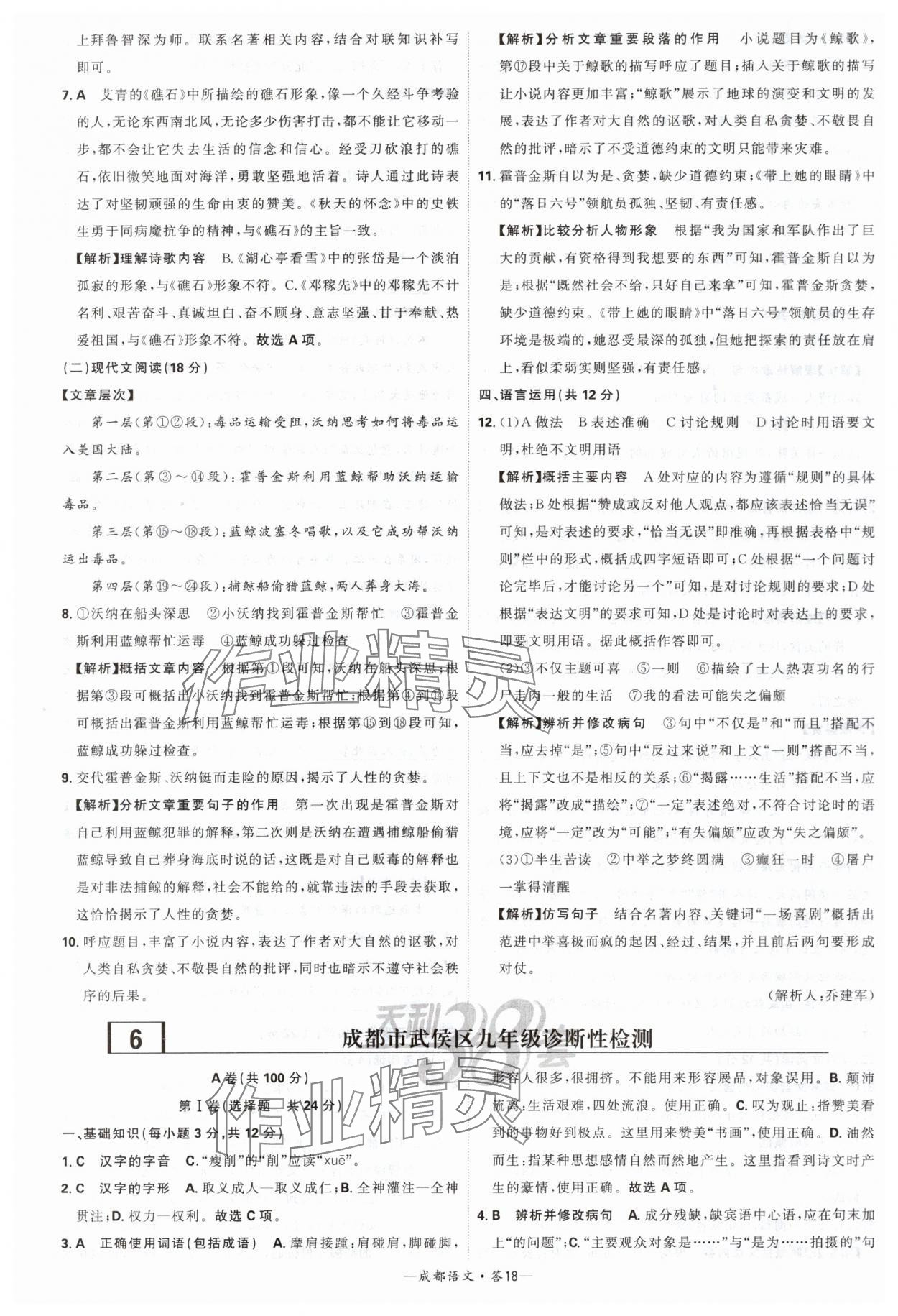 2024年天利38套中考试题精选语文成都专版 参考答案第18页