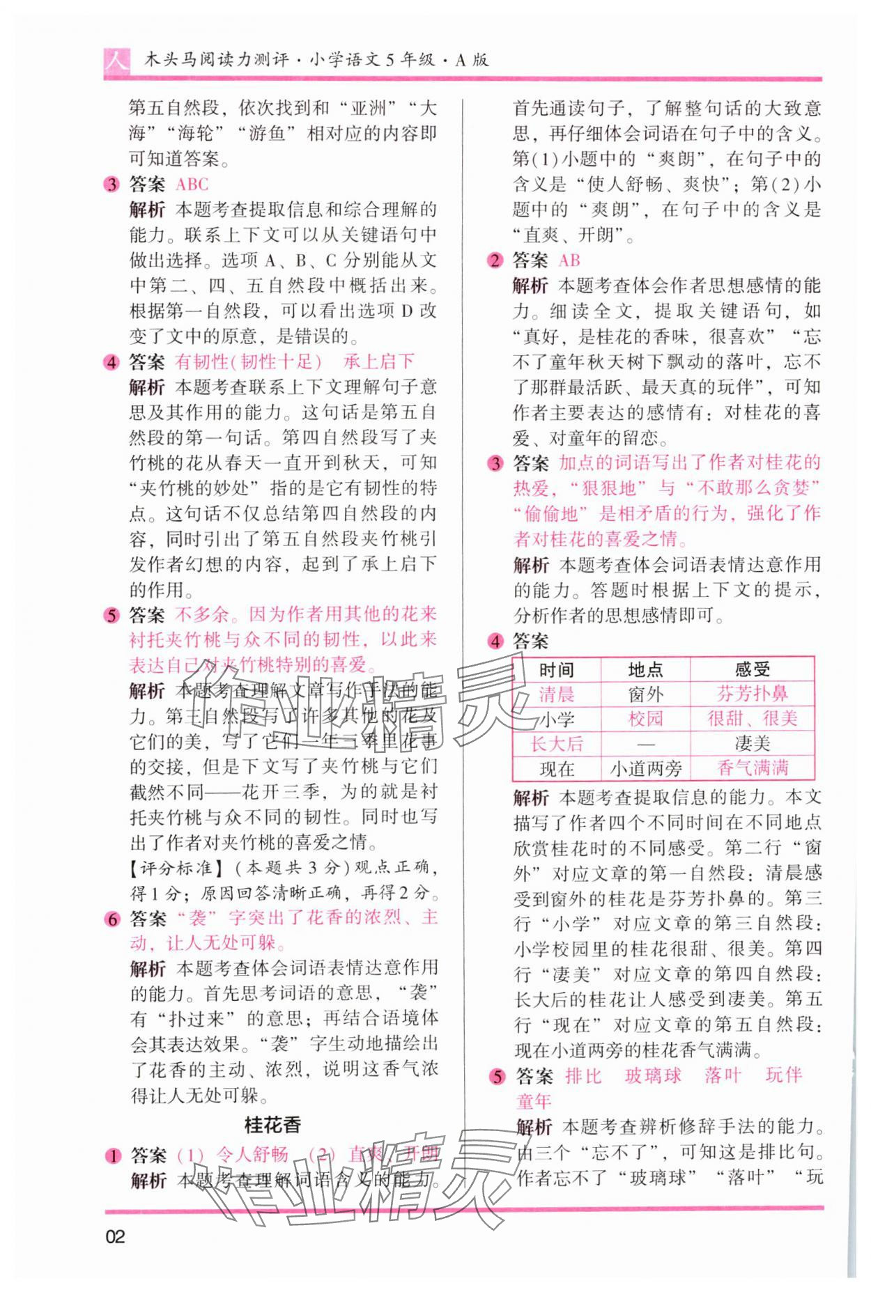 2023年木頭馬閱讀力測評五年級語文人教版 參考答案第4頁