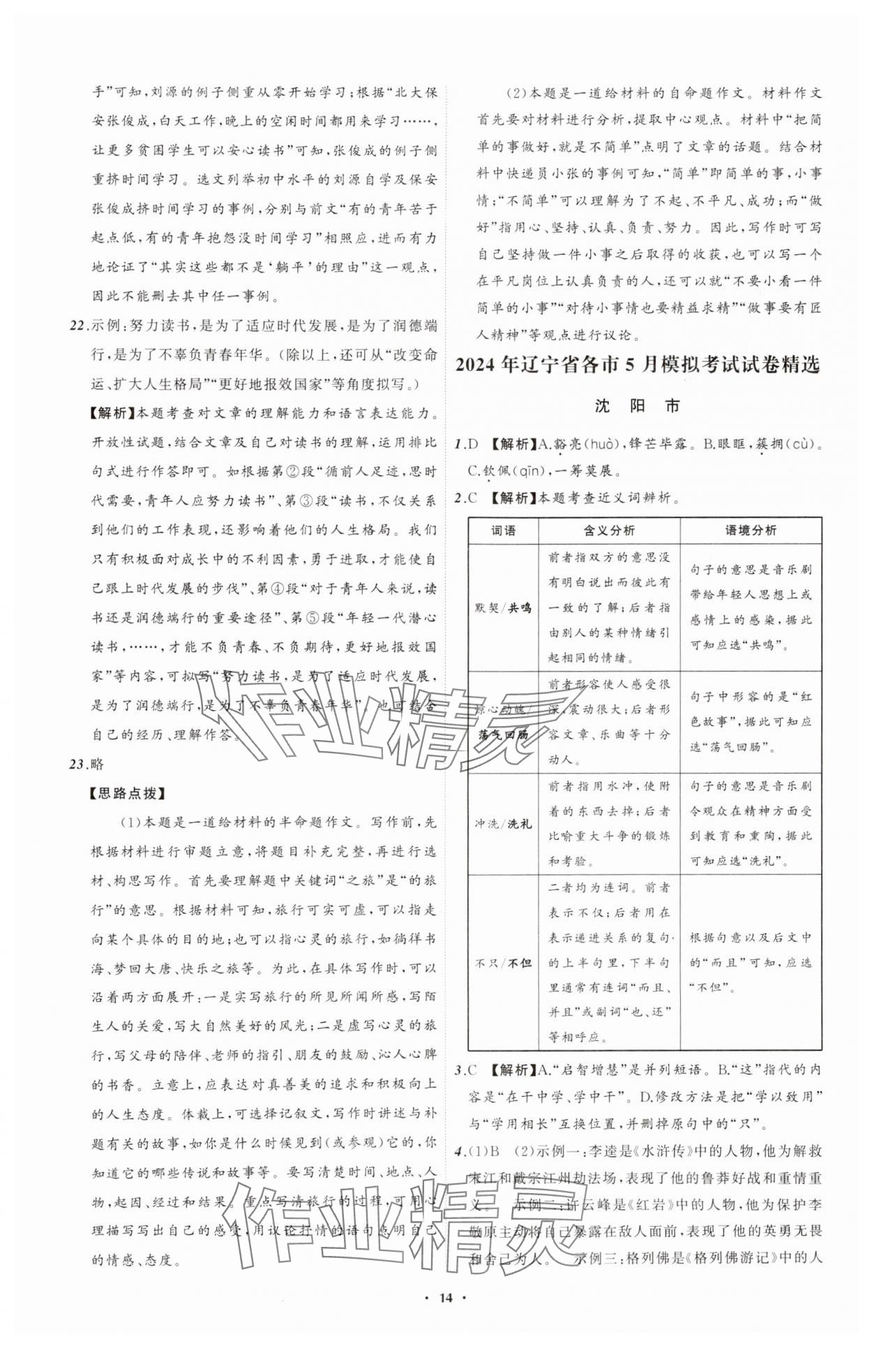 2025年中考必备辽宁师范大学出版社语文辽宁专版 参考答案第14页