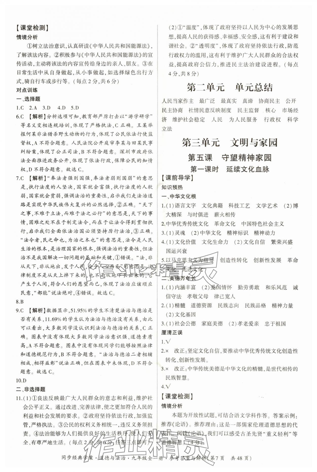 2025年同步經(jīng)典學案九年級道德與法治全一冊人教版 第7頁