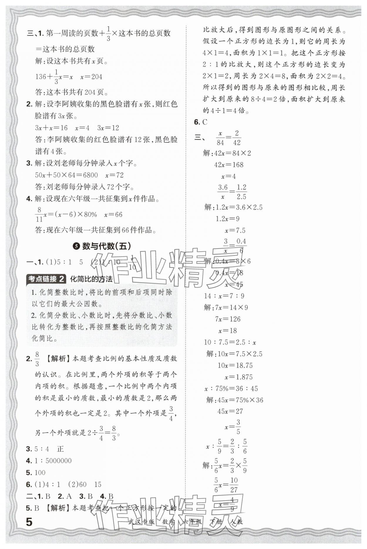 2025年王朝霞期末真題精編六年級數(shù)學(xué)下冊人教版武漢專版 參考答案第5頁