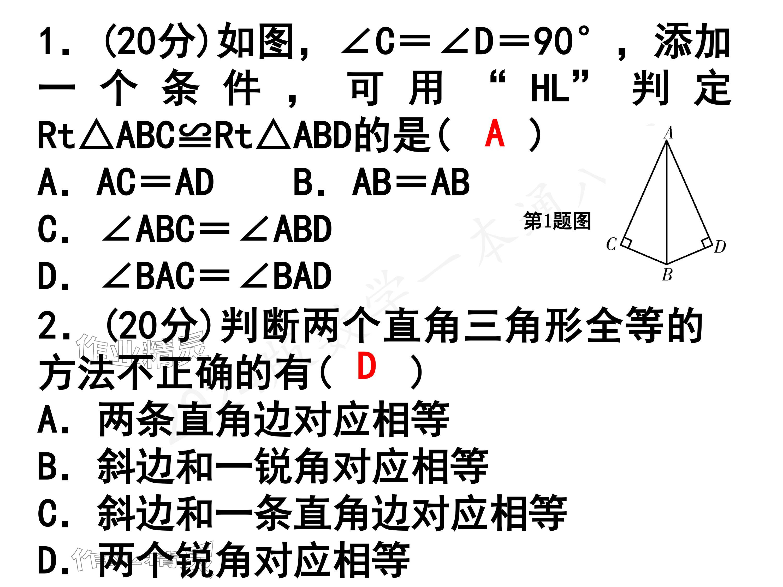 2024年一本通武漢出版社八年級數(shù)學(xué)下冊北師大版核心板 參考答案第31頁