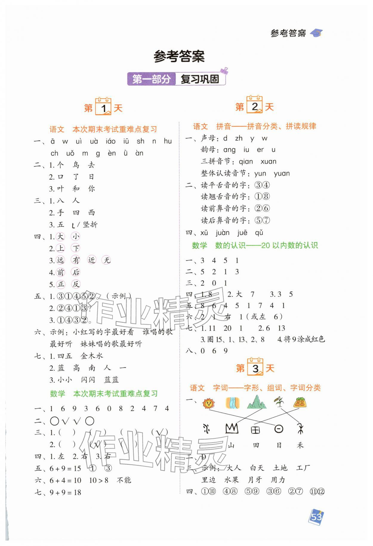 2026年寒假预复习一本通一年级&nbsp;第1页