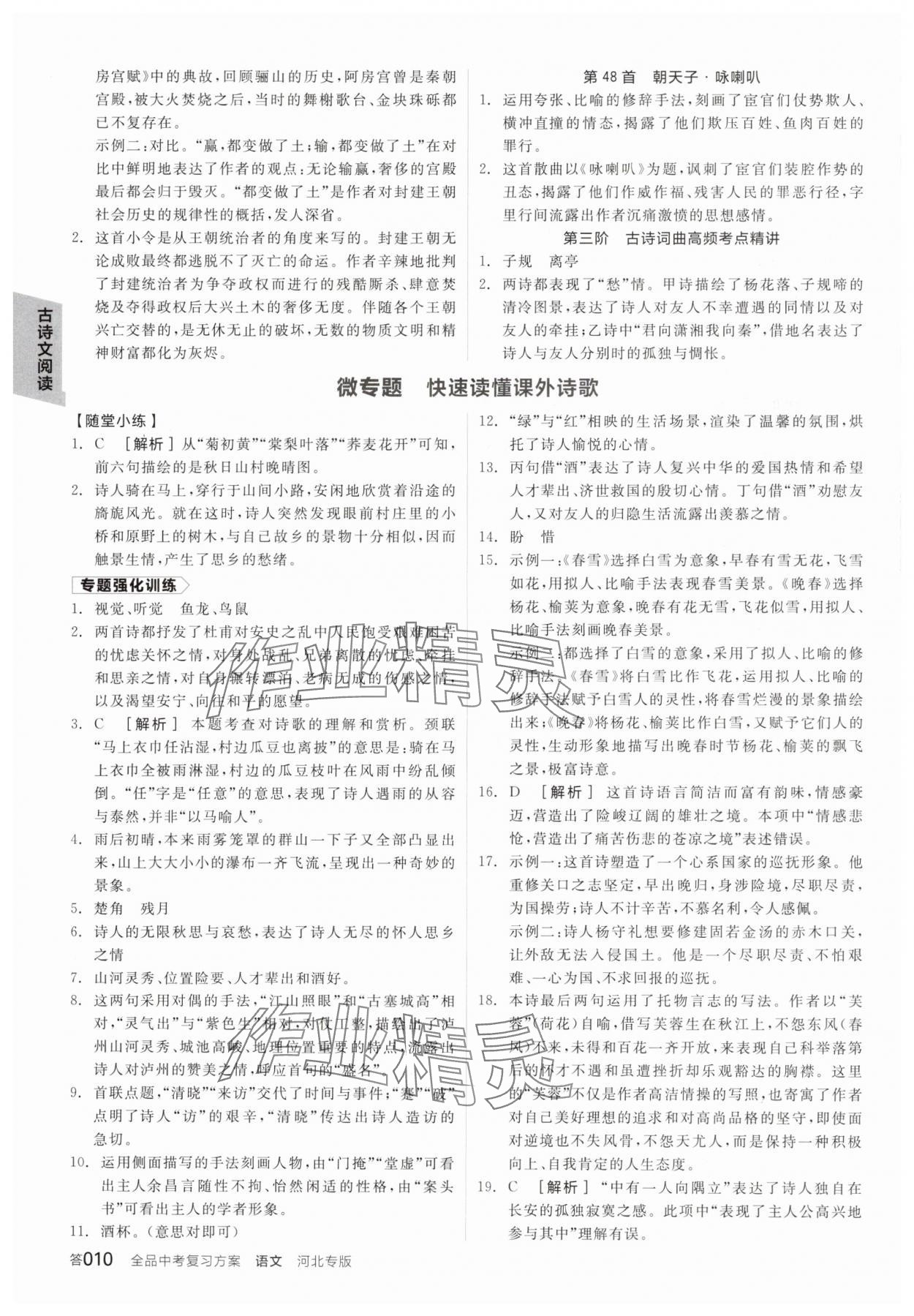 2025年全品中考復(fù)習(xí)方案語文人教版河北專版 參考答案第9頁