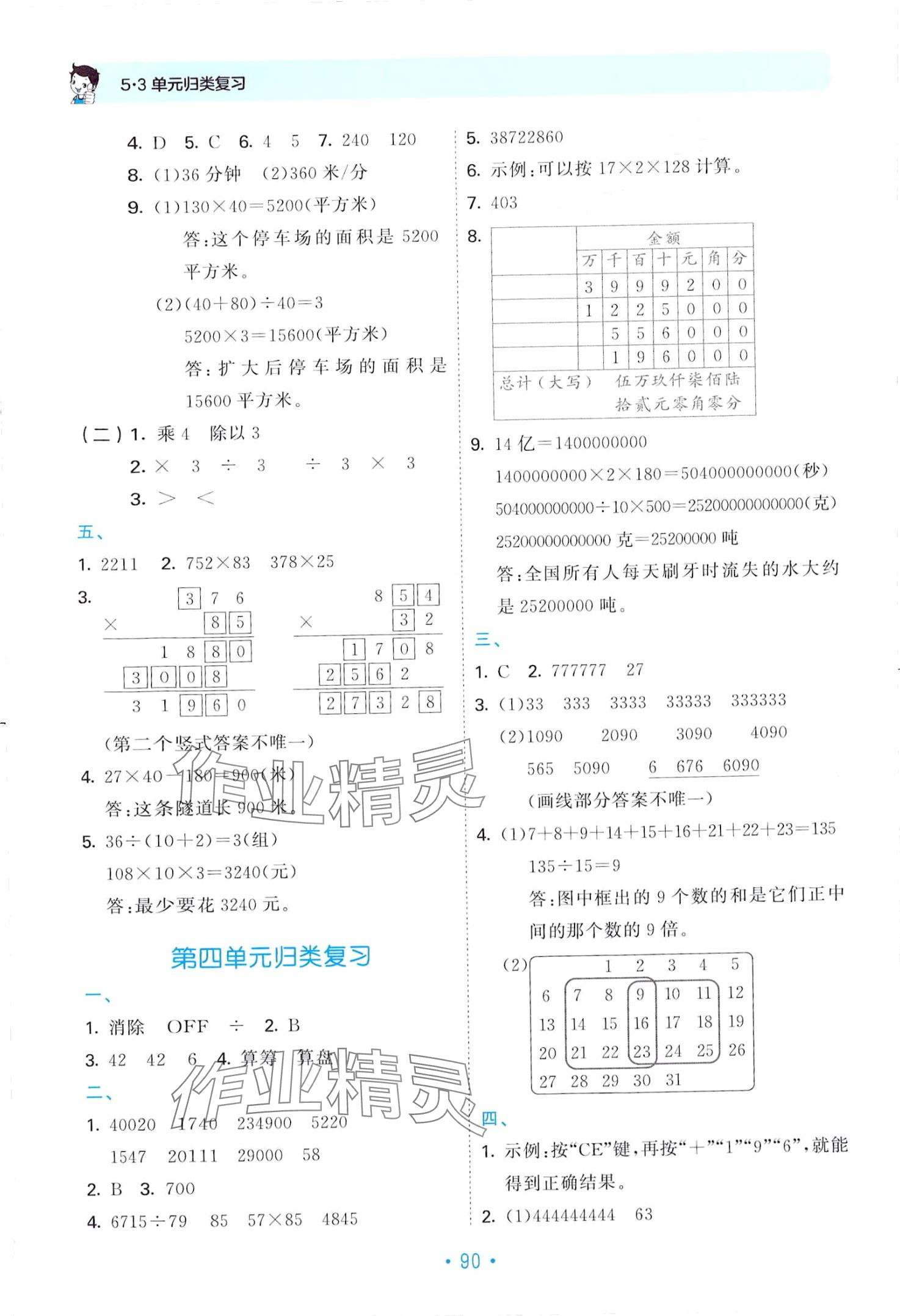 2024年53單元?dú)w類復(fù)習(xí)四年級(jí)數(shù)學(xué)下冊(cè)蘇教版 第4頁