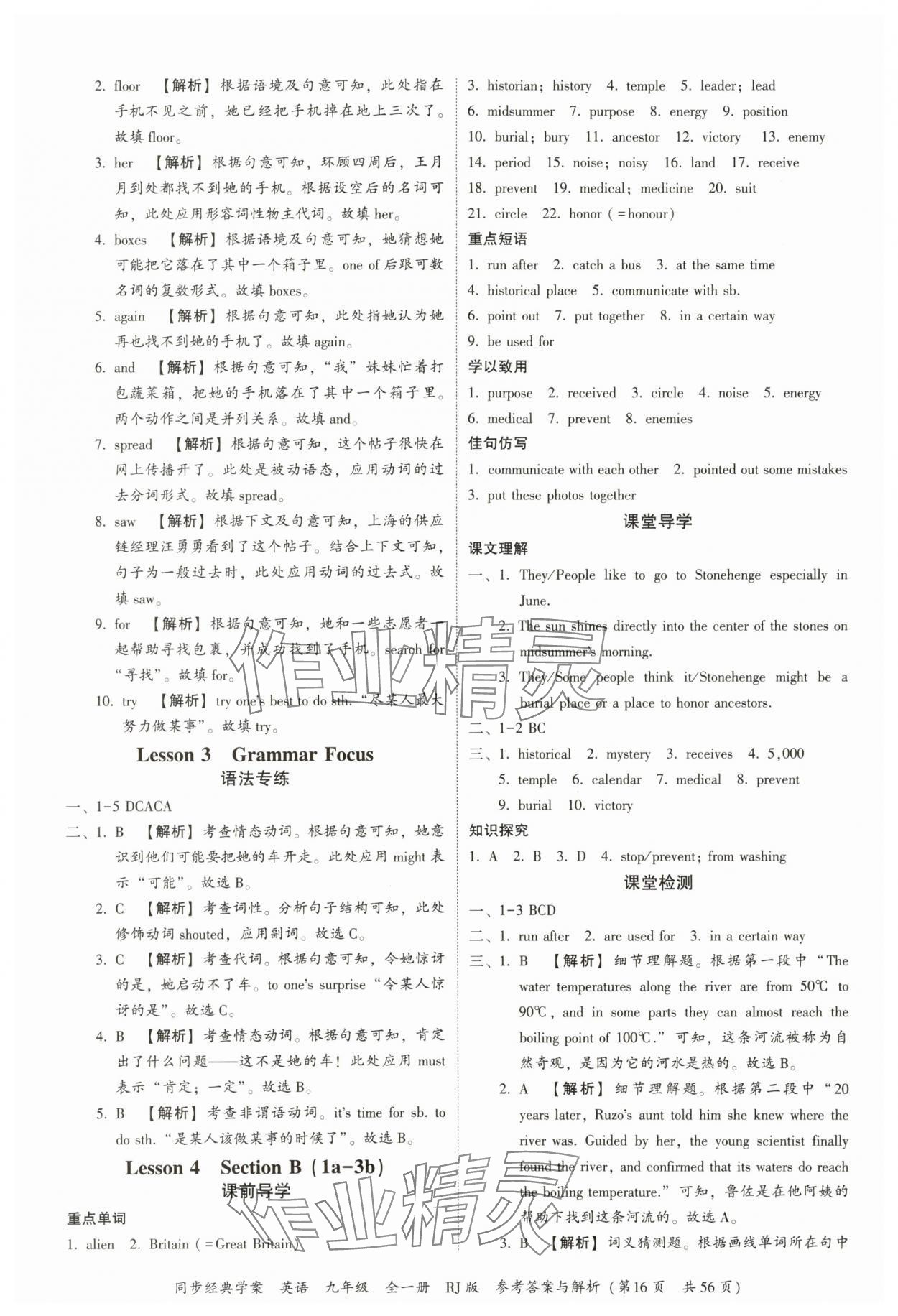 2025年同步经典学案九年级英语全一册人教版 第16页