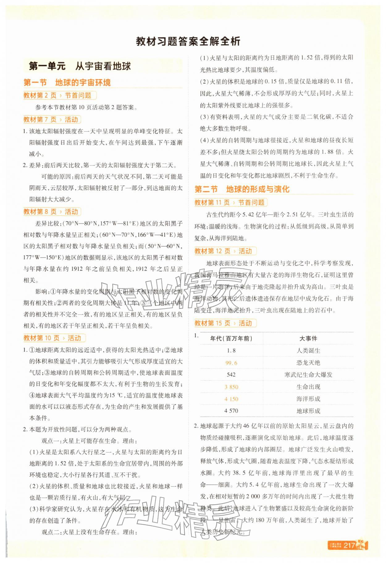 2025年教材课本高中地理必修第一册鲁教版 参考答案第1页