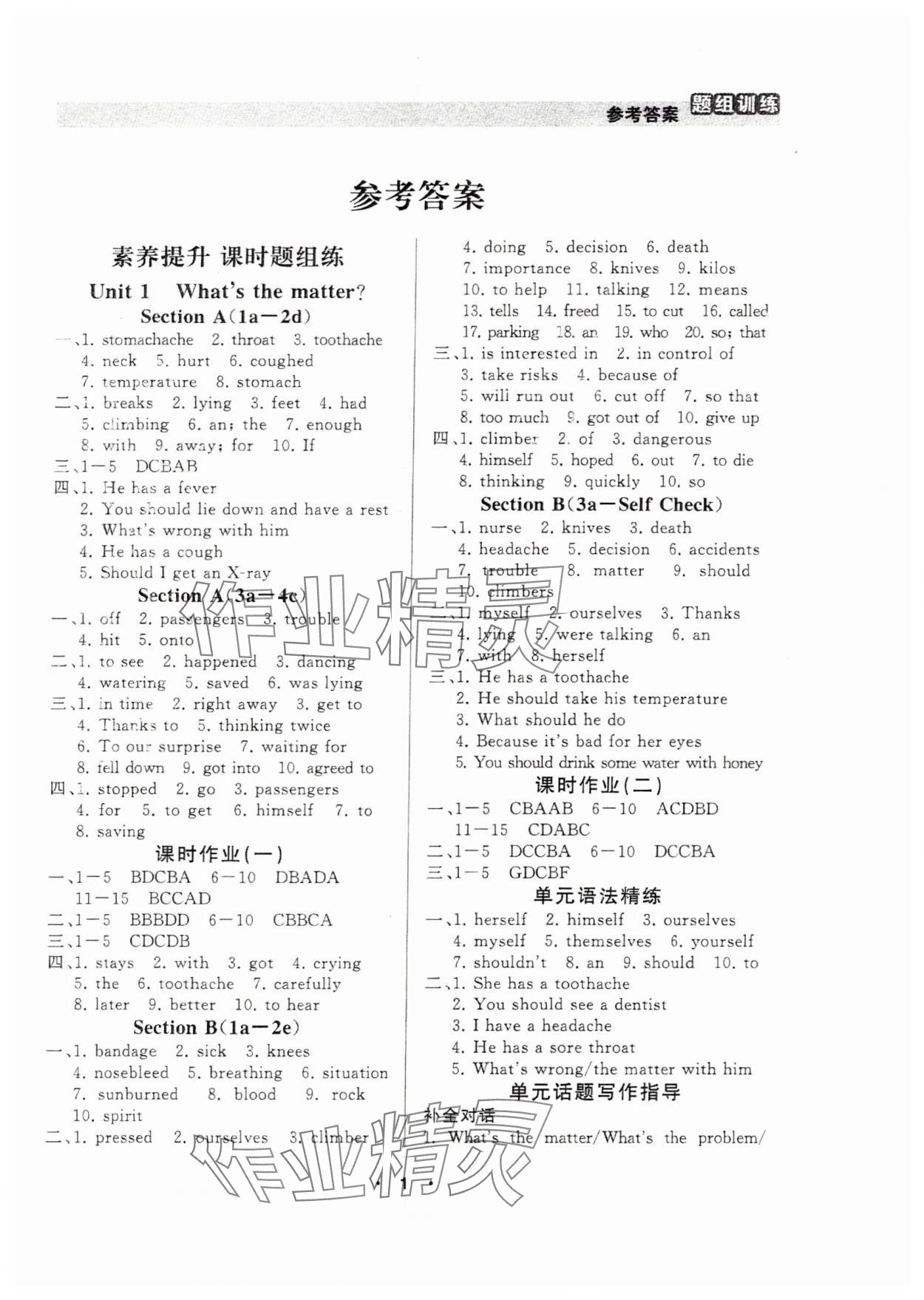 2025年課時分層練八年級英語下冊人教版濟南專版 參考答案第1頁