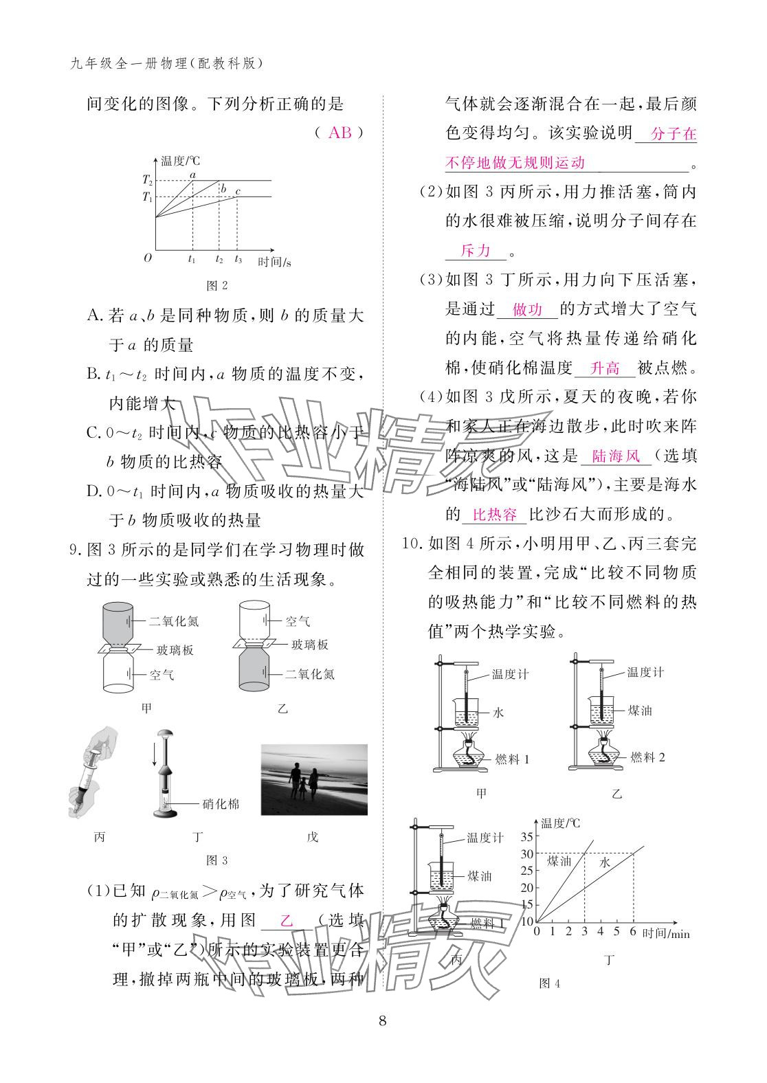 2025年作业本江西教育出版社九年级物理全一册教科版 参考答案第8页