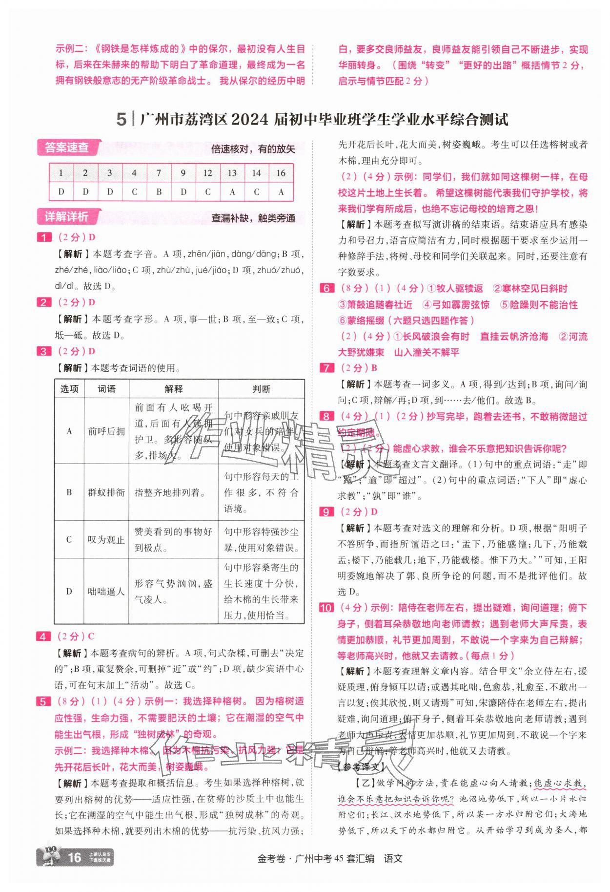 2025年金考卷中考45套汇编语文广州专版 第16页