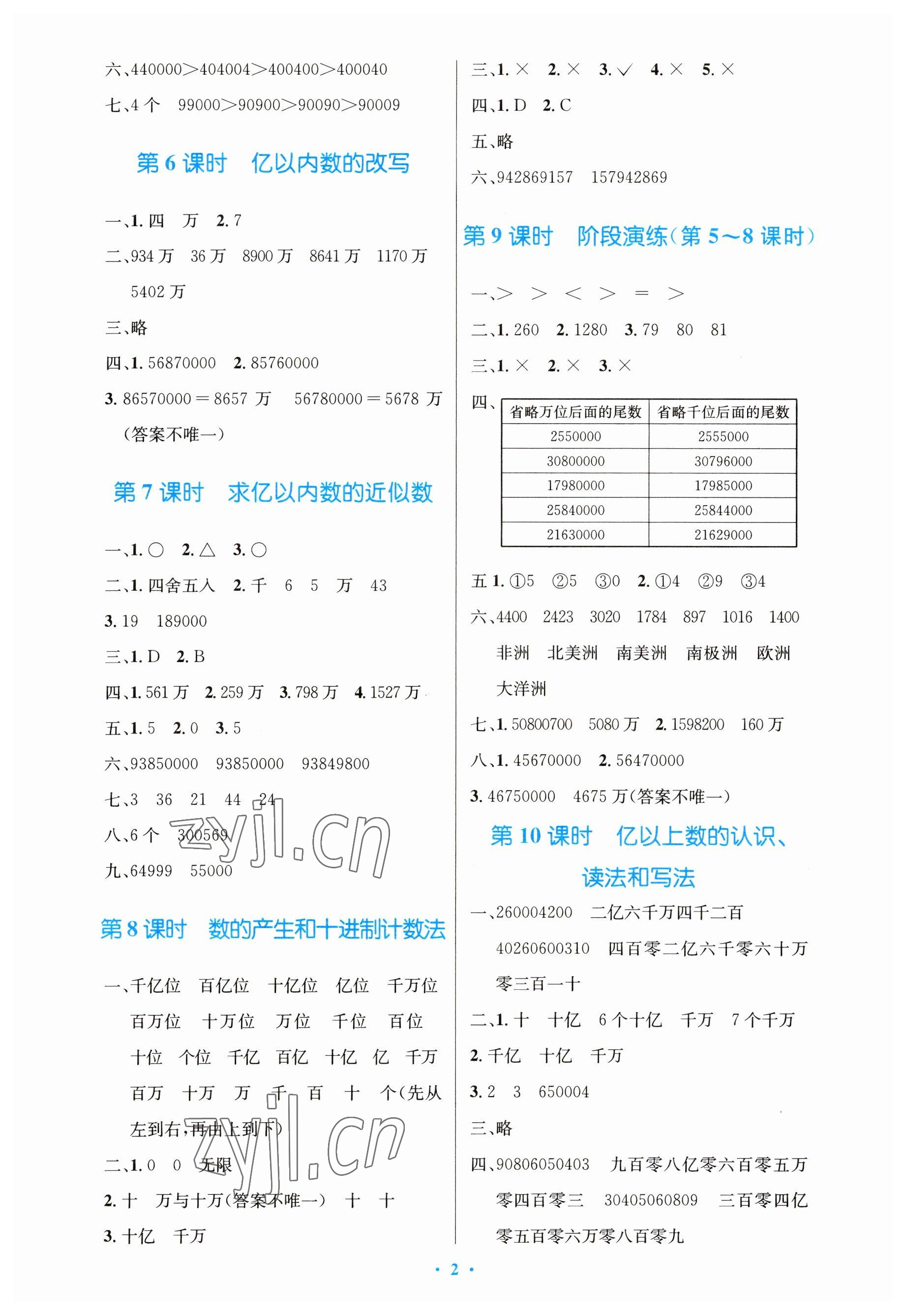 2023年同步测控优化设计四年级数学上册人教版增强 参考答案第2页