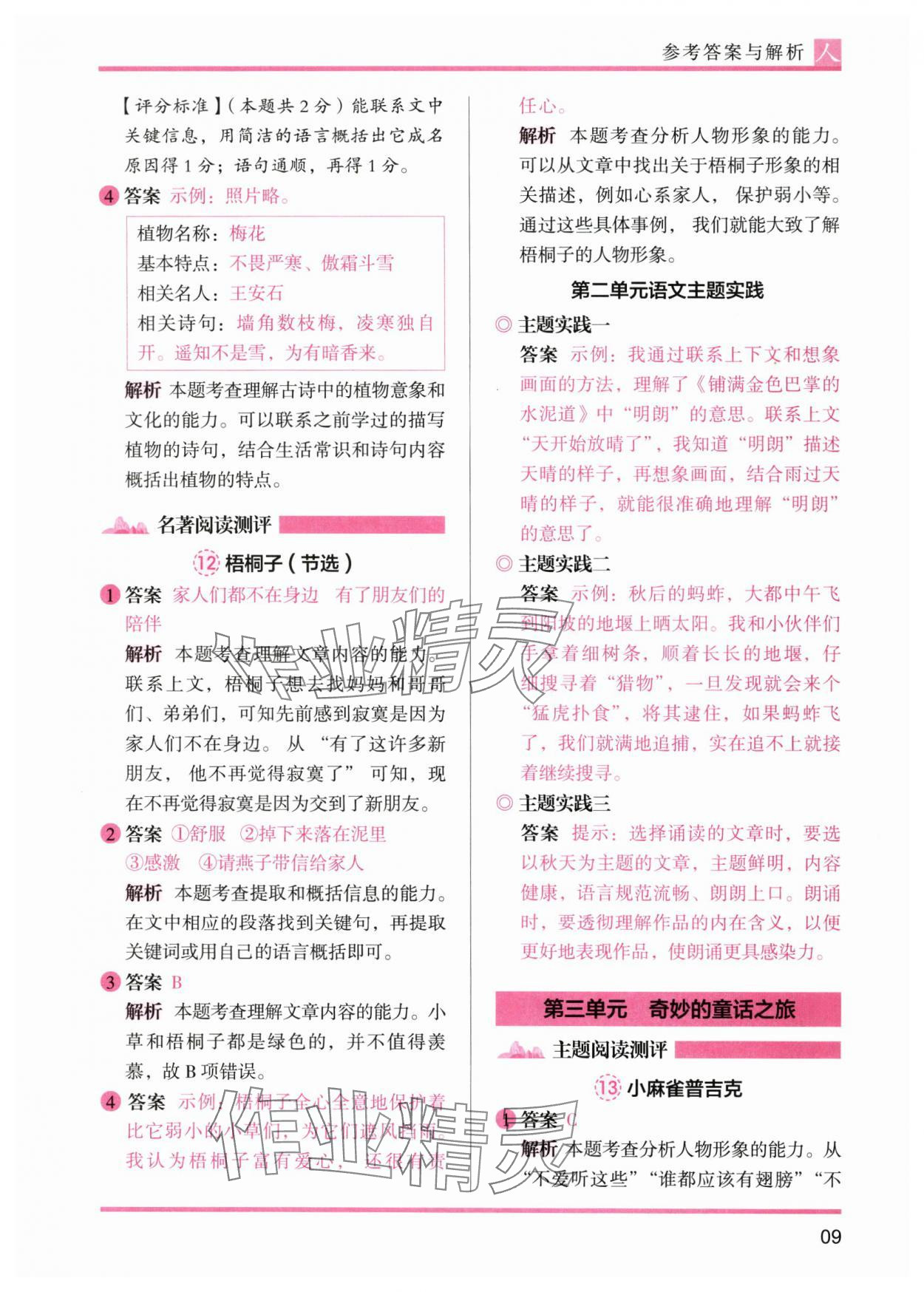 2024年木头马阅读力测评三年级语文上册人教版&nbsp;第9页