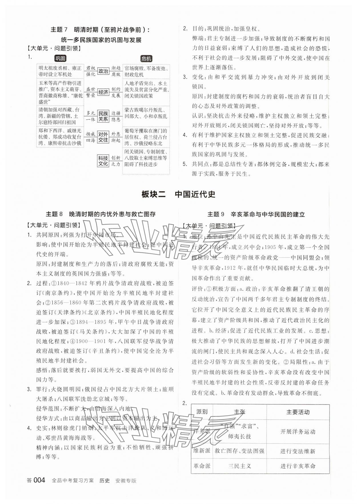 2025年全品中考復(fù)習(xí)方案歷史安徽專版 參考答案第3頁