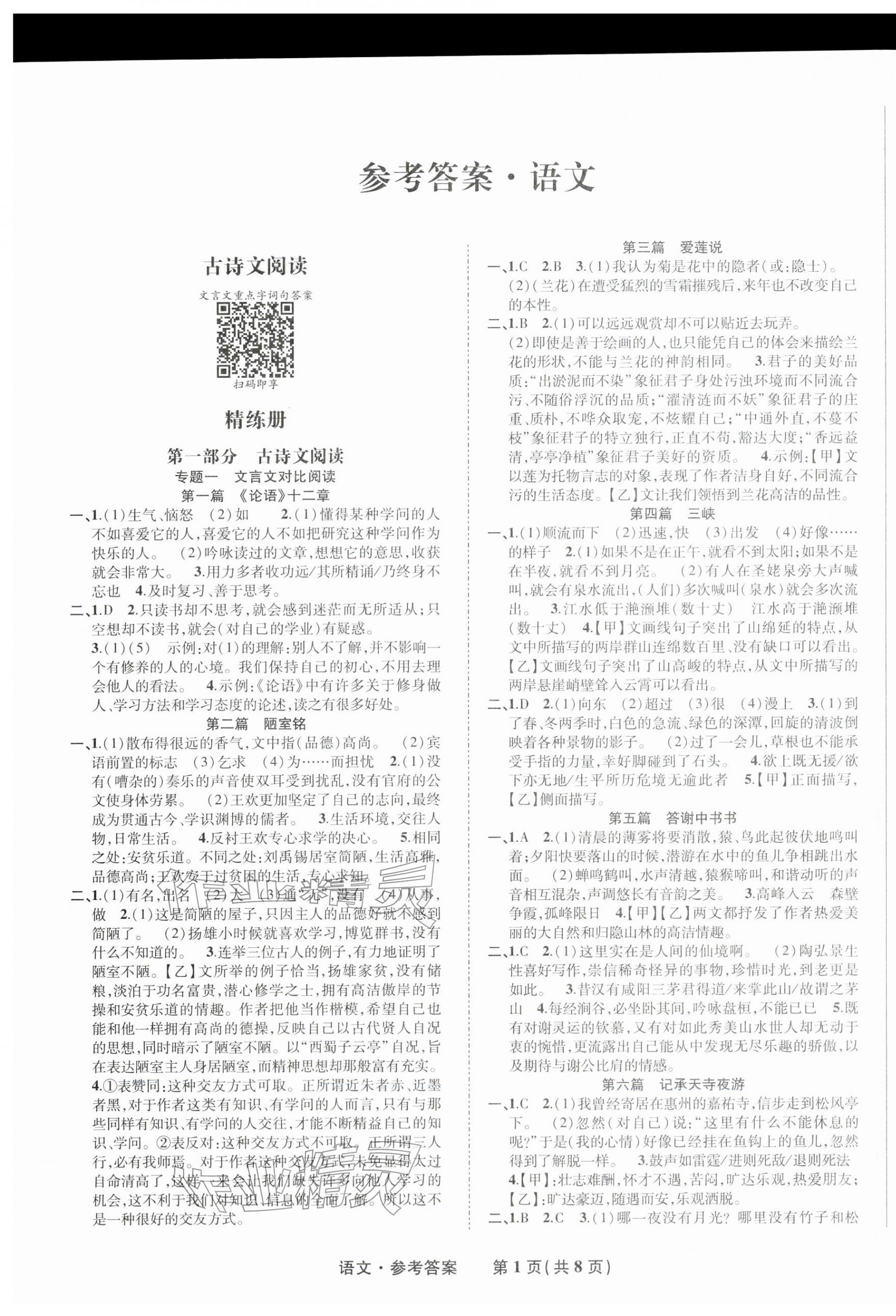 2026年九年级毕业班综合练习与检测语文中考人教版&nbsp;第1页