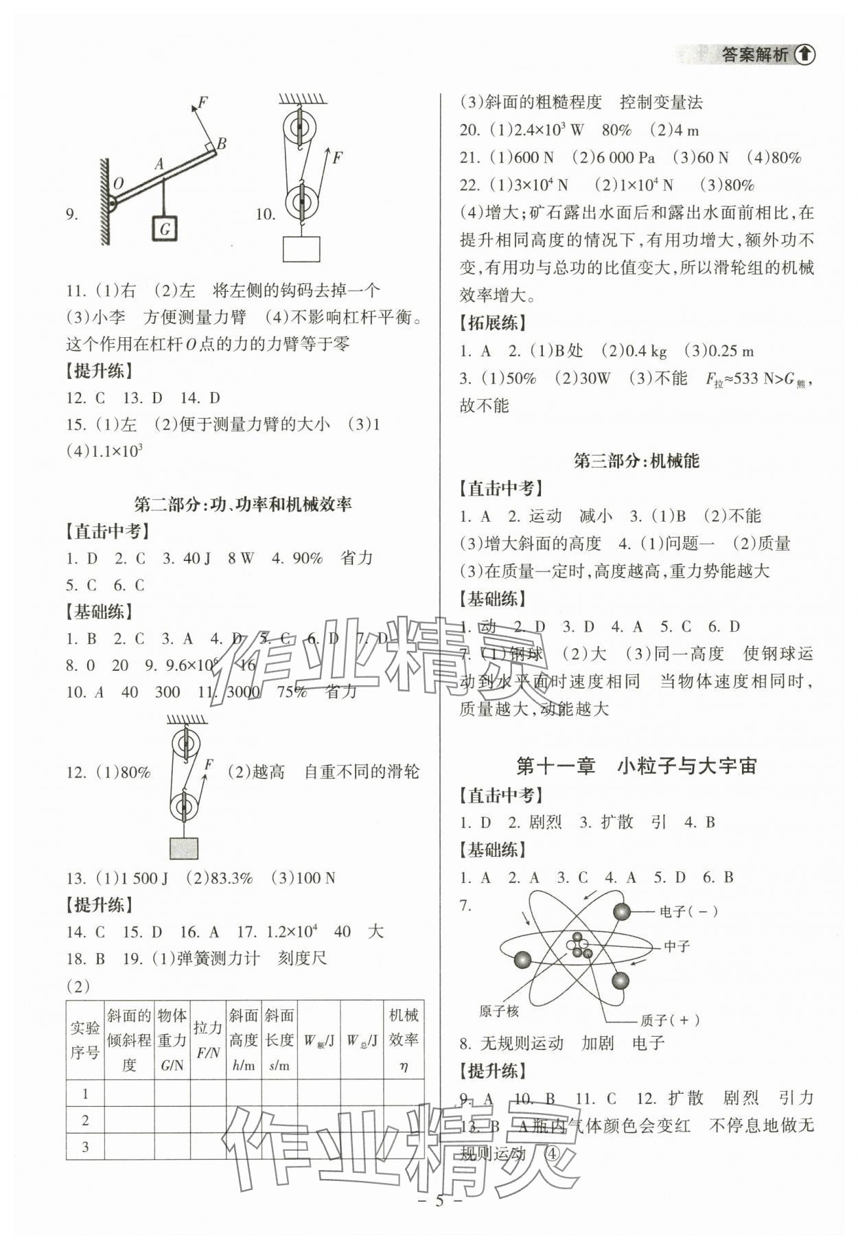 2024年海南中学中考总复习物理沪科版 参考答案第5页