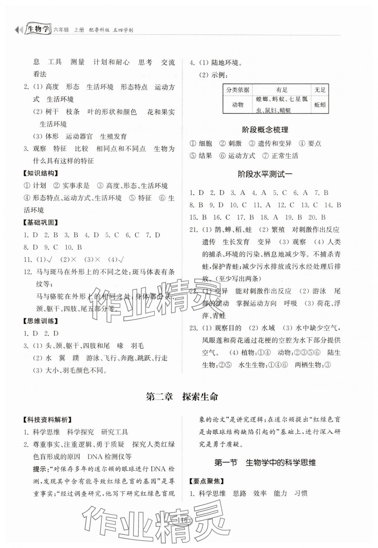 2025年同步练习册山东科学技术出版社六年级生物上册鲁科版54制 第2页
