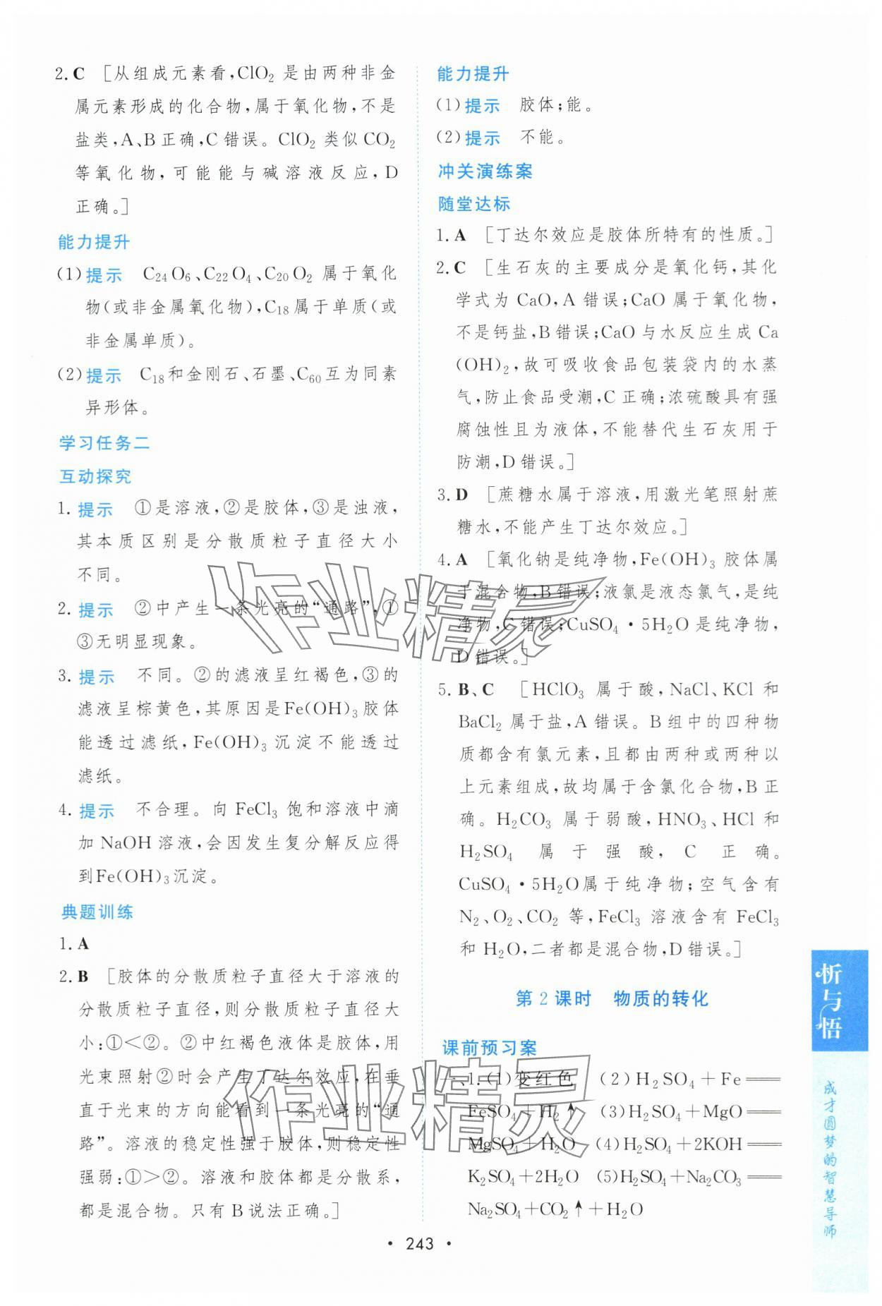 2023年新课程学习与测评高一化学必修1人教版 参考答案第2页