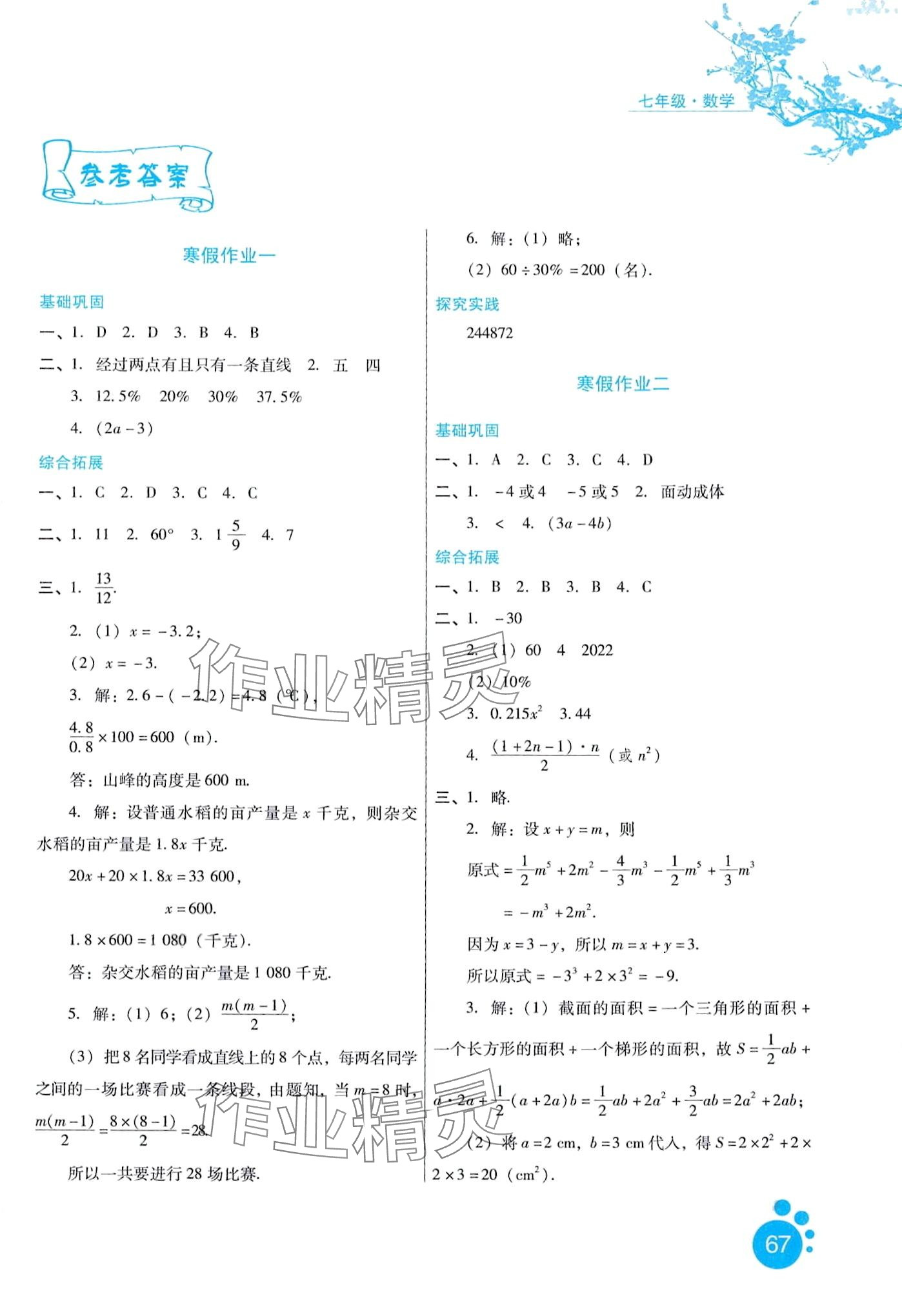 2024年寒假生活河北少年儿童出版社七年级数学北师大版 第1页