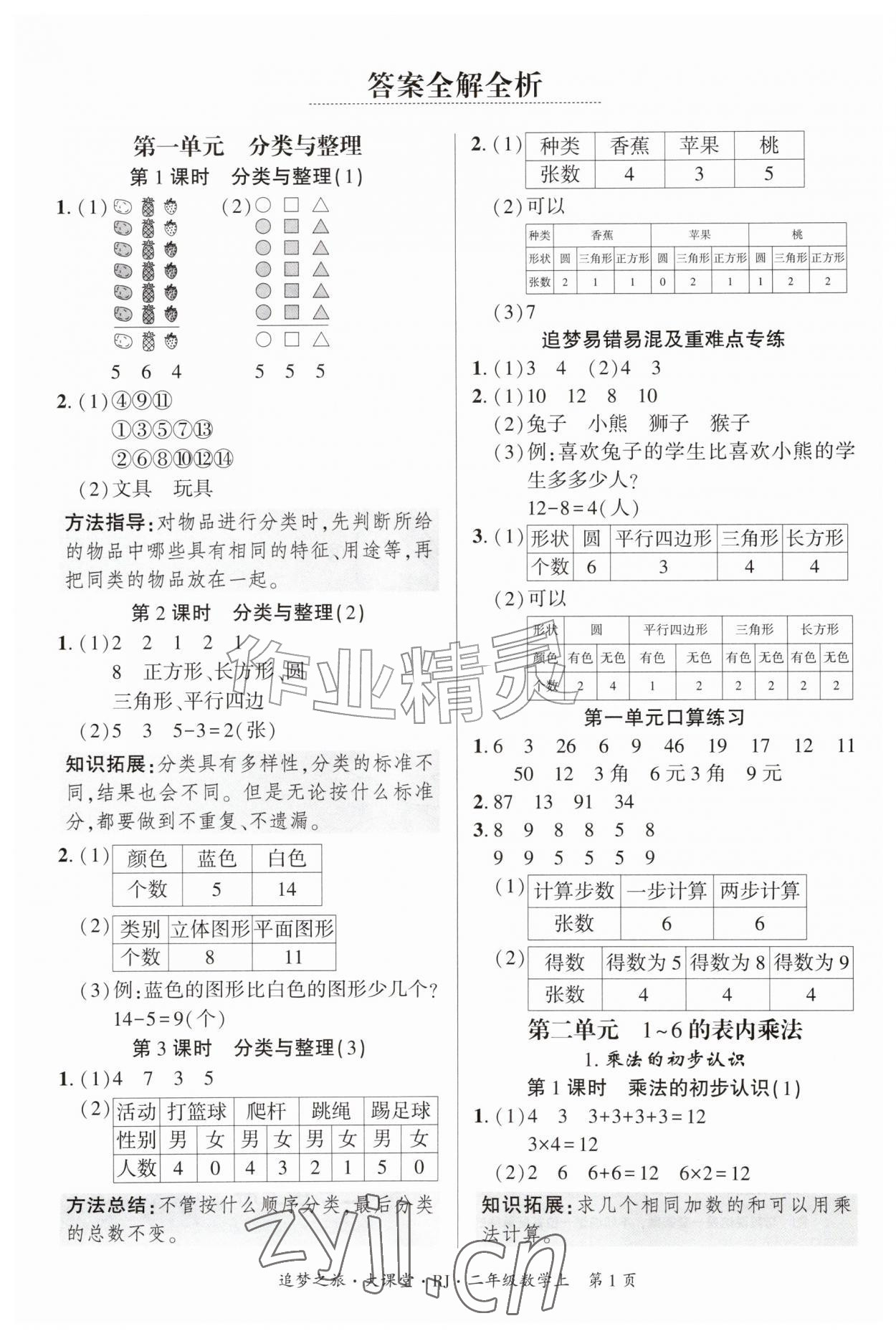 2026年追梦之旅大课堂二年级数学上册人教版&nbsp;参考答案第1页