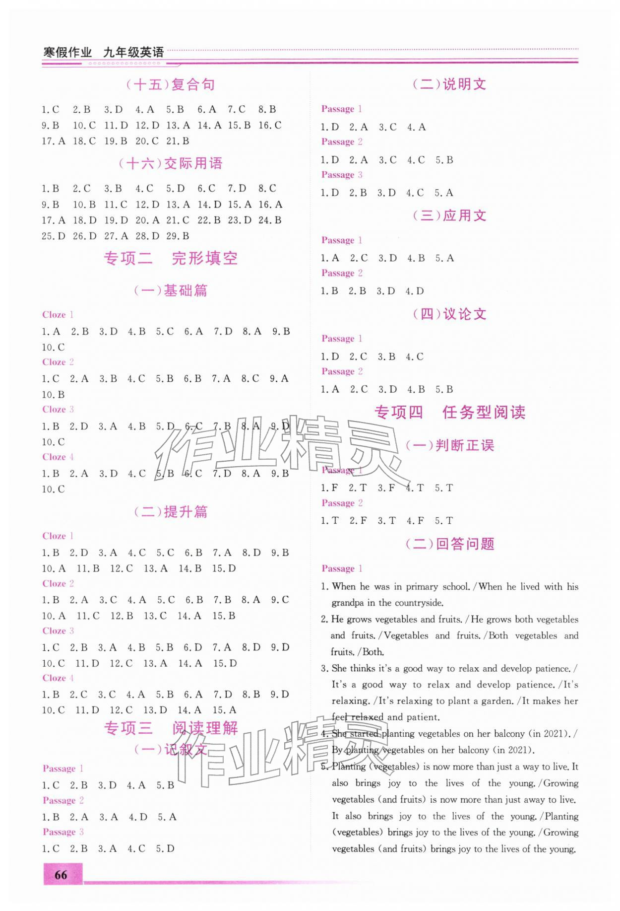 2026年寒假作业九年级英语内蒙古大学出版社&nbsp;第2页