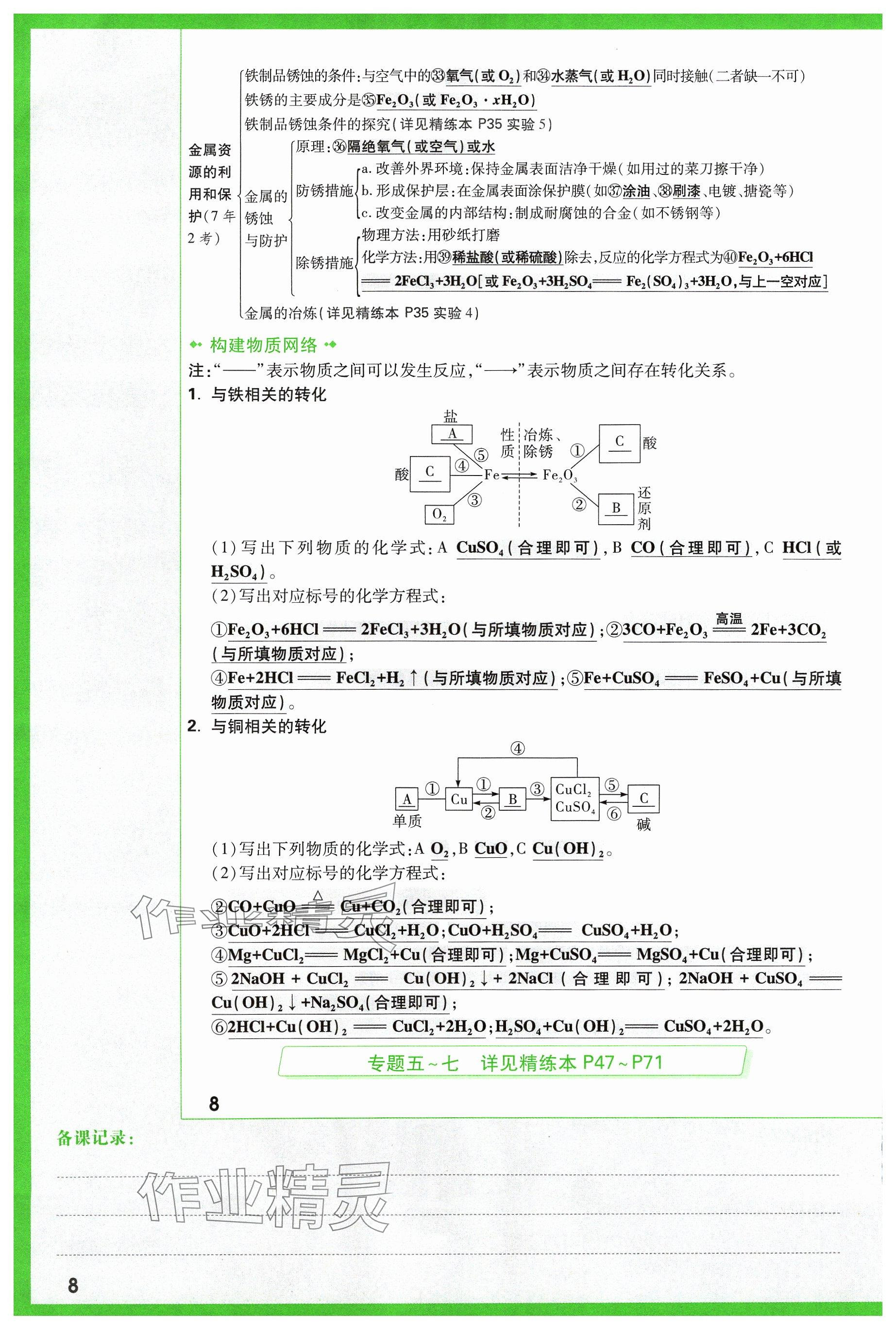 2024年万唯中考试题研究化学山西专版 参考答案第8页