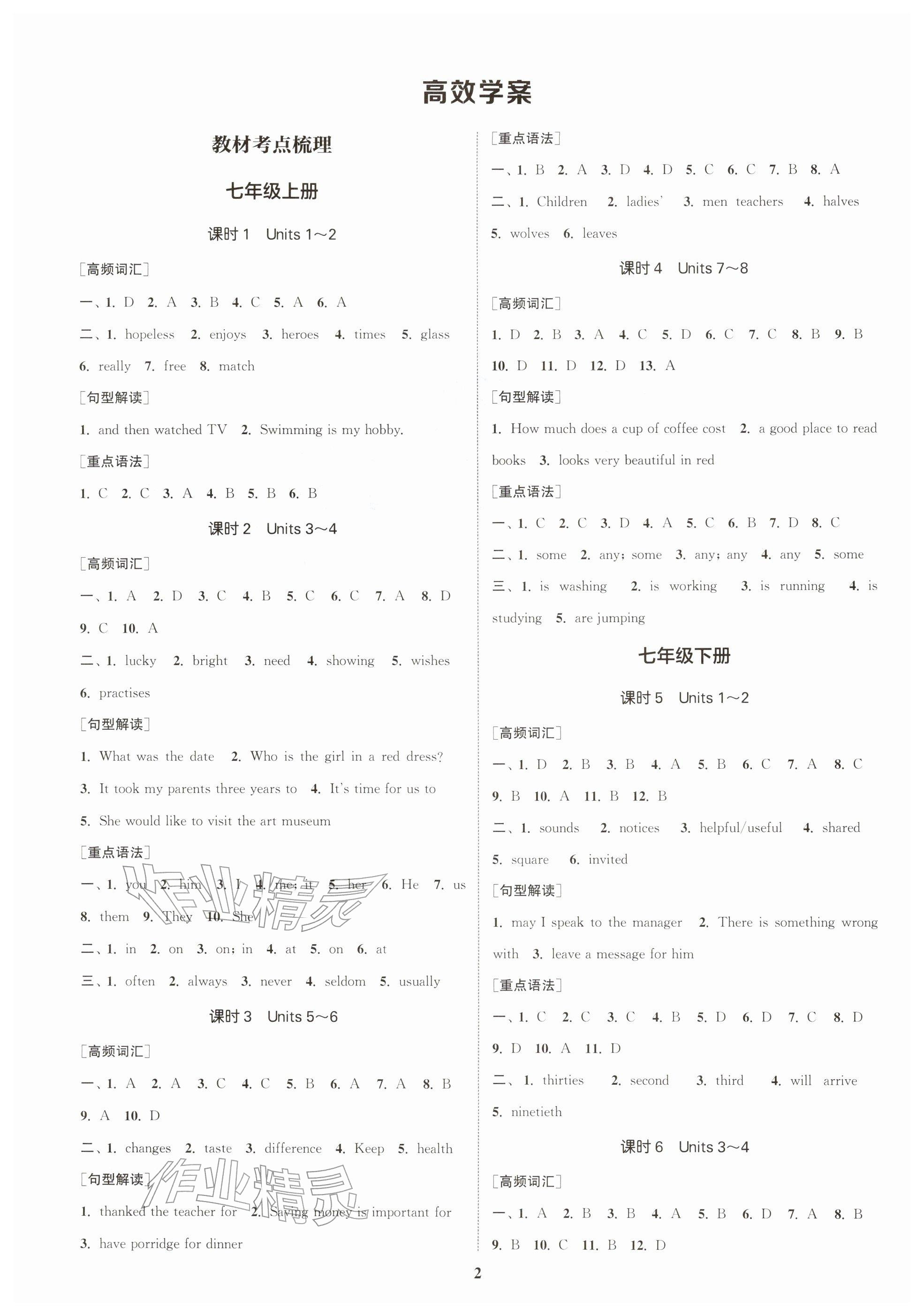 2026年通城1典中考复习方略英语宿迁专版&nbsp;参考答案第1页