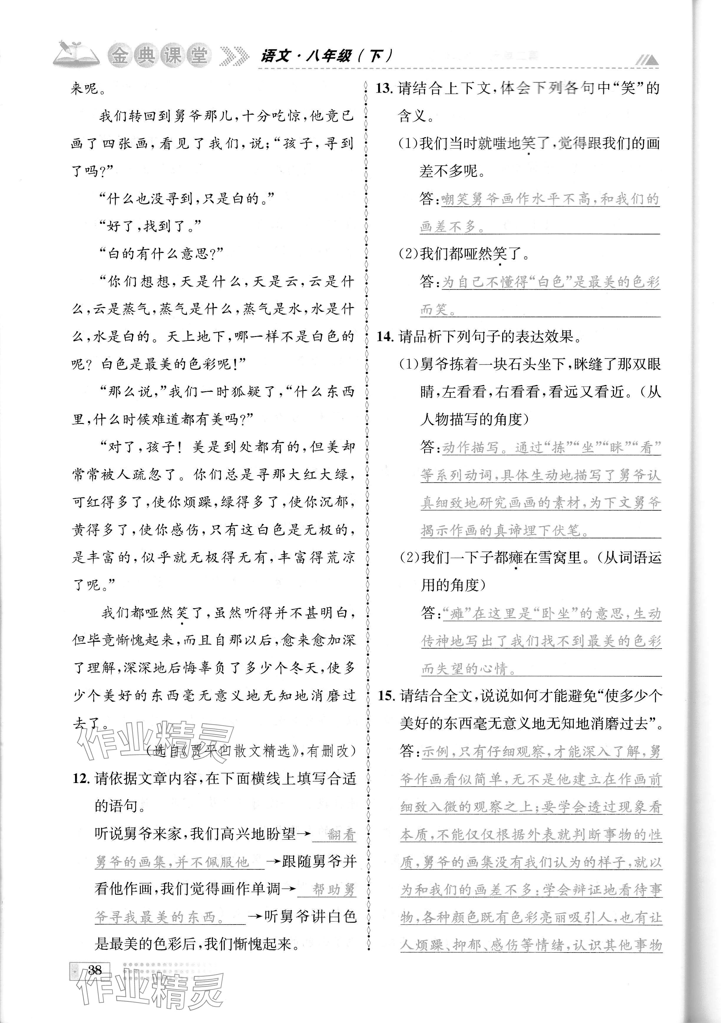 2024年名校金典课堂八年级语文下册人教版成都专版 参考答案第38页