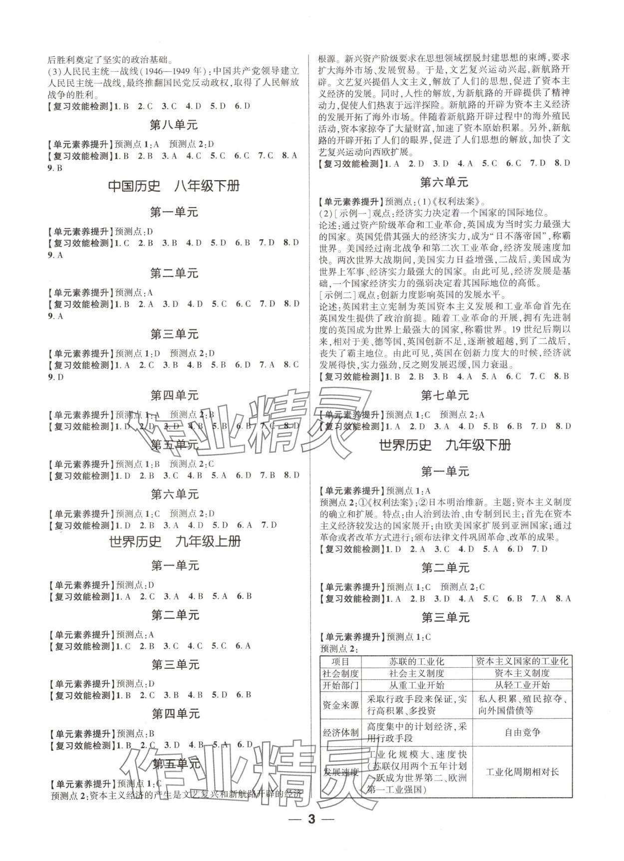 2024年中考复习指南历史 参考答案第2页
