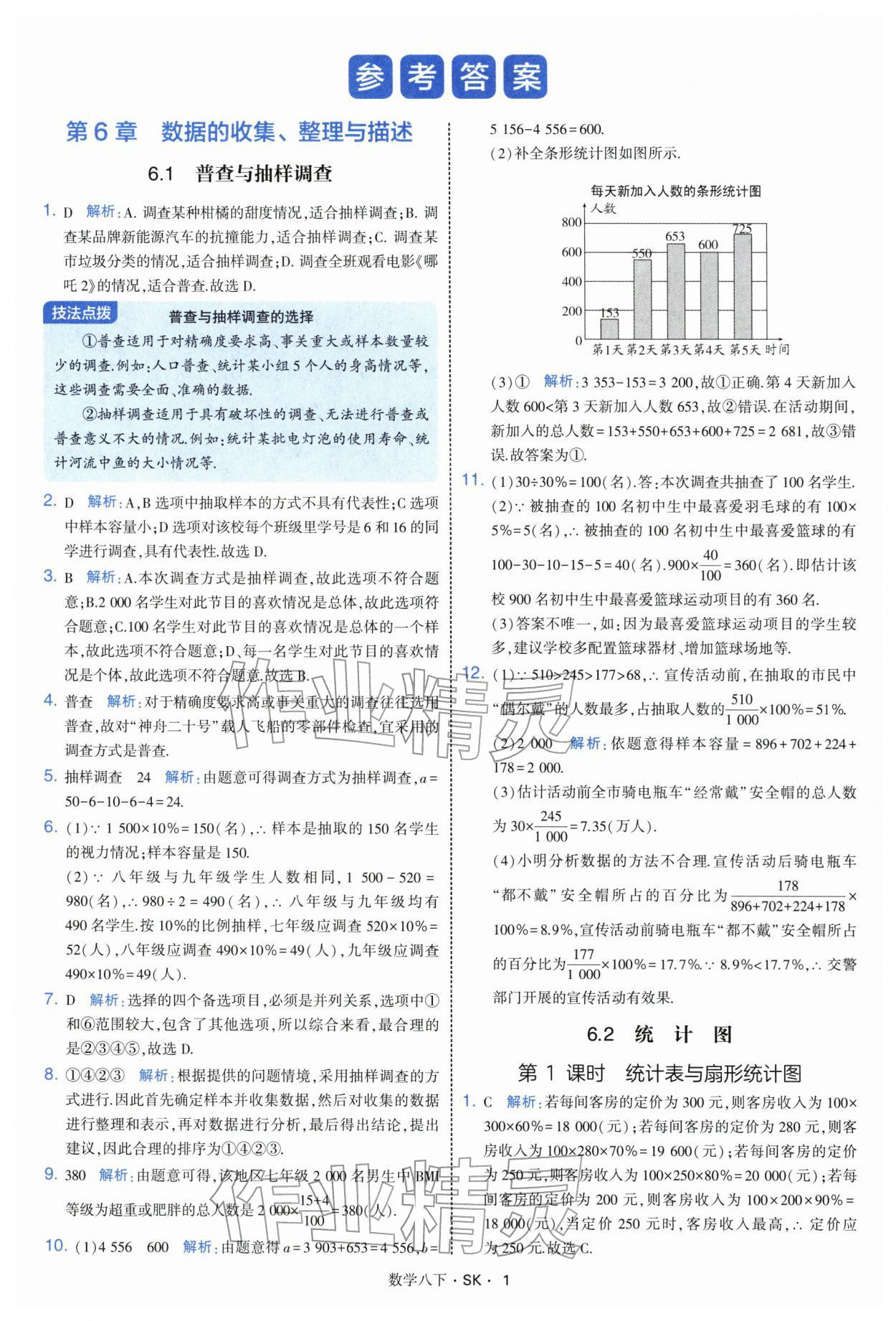 2026年学霸题中题八年级数学下册苏科版&nbsp;参考答案第1页