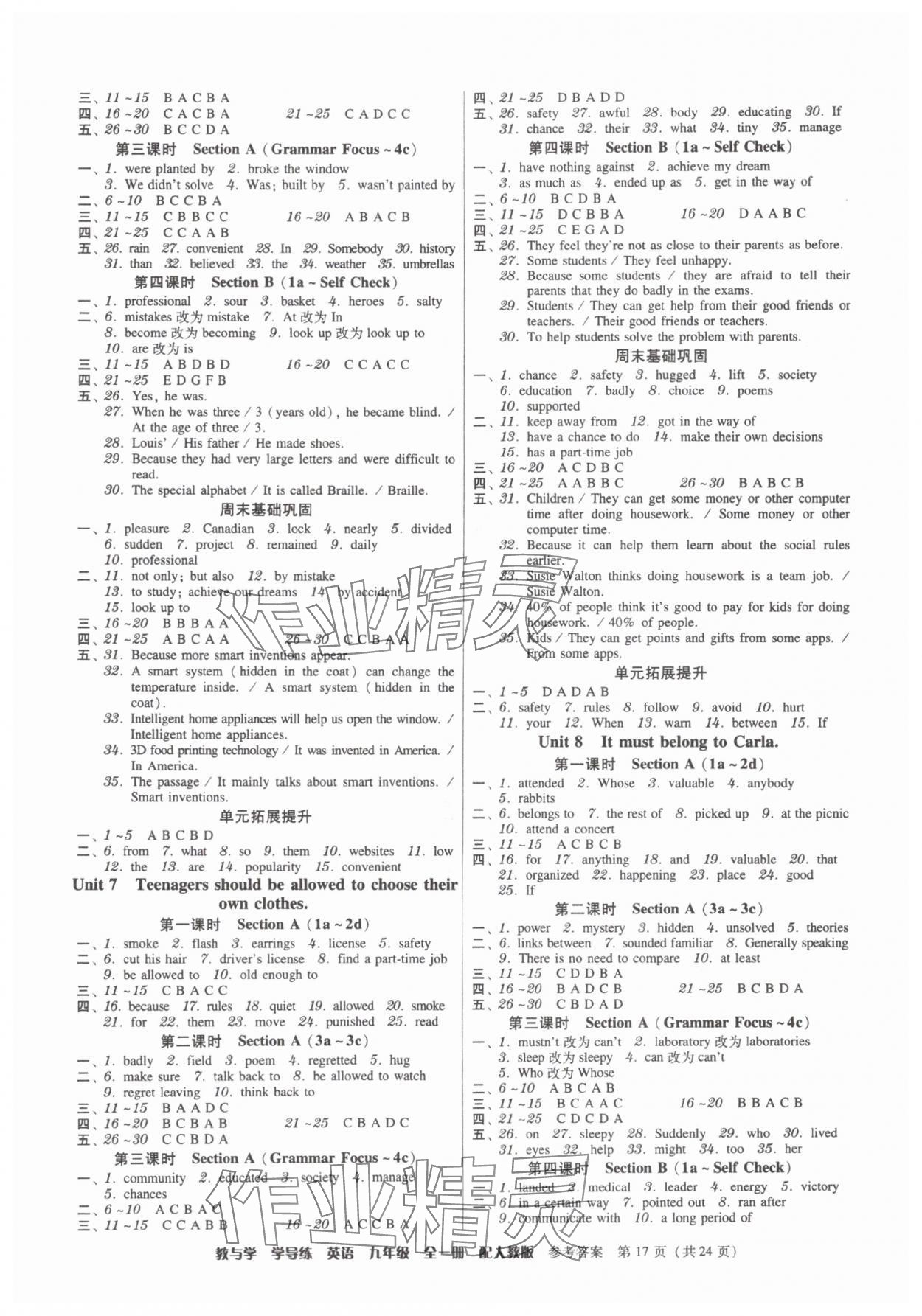 2025年教與學(xué)學(xué)導(dǎo)練九年級(jí)英語全一冊人教版 參考答案第17頁