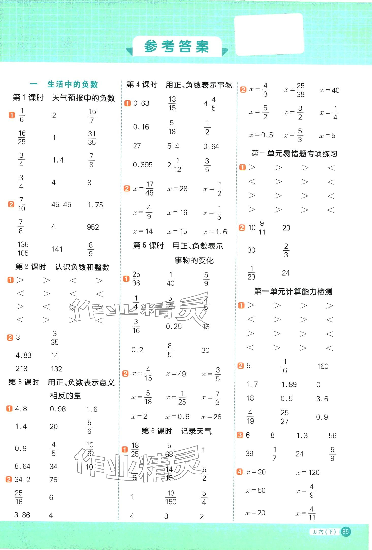 2024年陽光同學(xué)計算小達(dá)人六年級數(shù)學(xué)下冊冀教版 第1頁