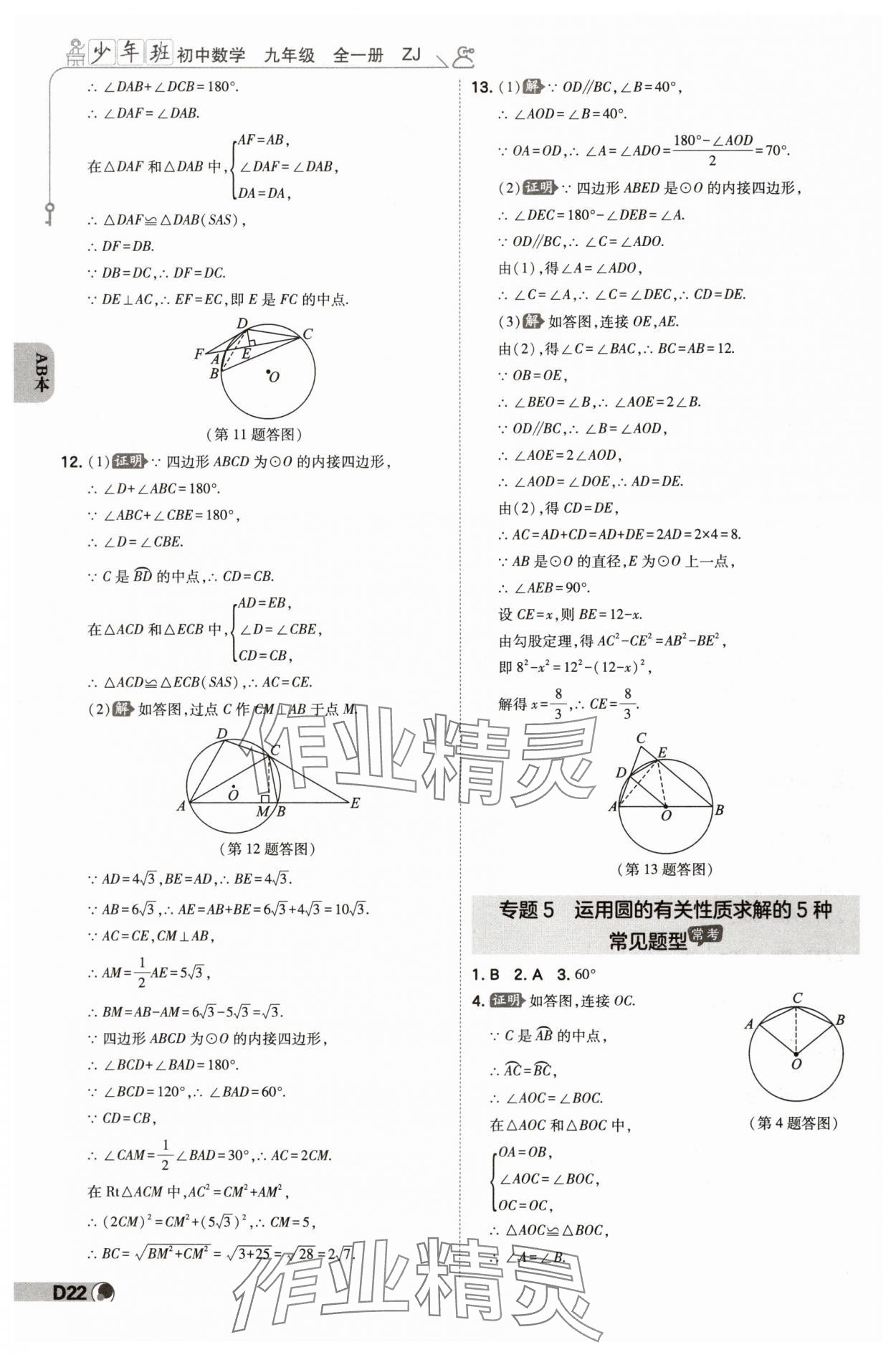 2024年少年班九年級數(shù)學(xué)全一冊浙教版 參考答案第21頁