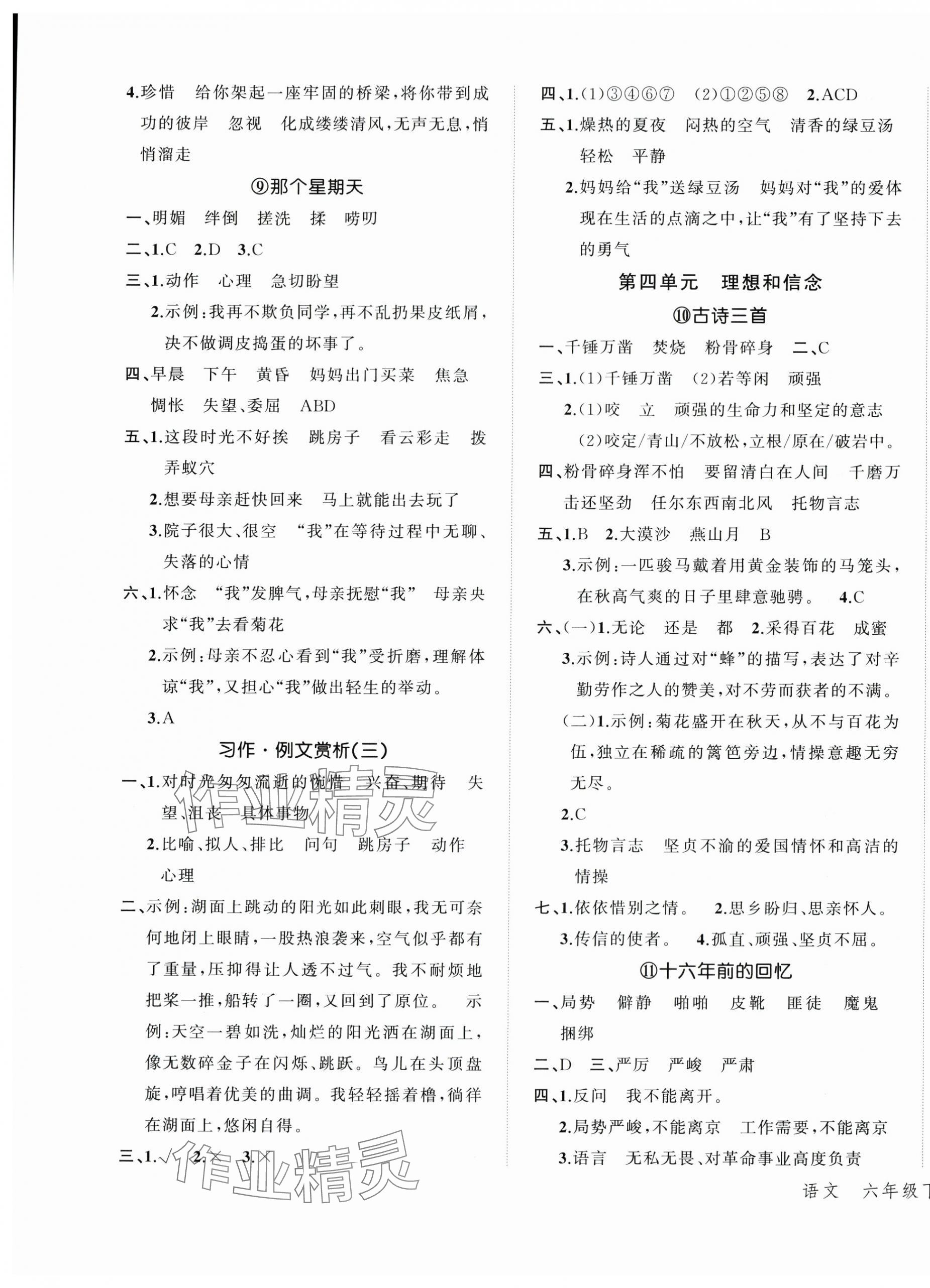 2024年名師面對面先學(xué)后練六年級語文下冊人教版 參考答案第5頁