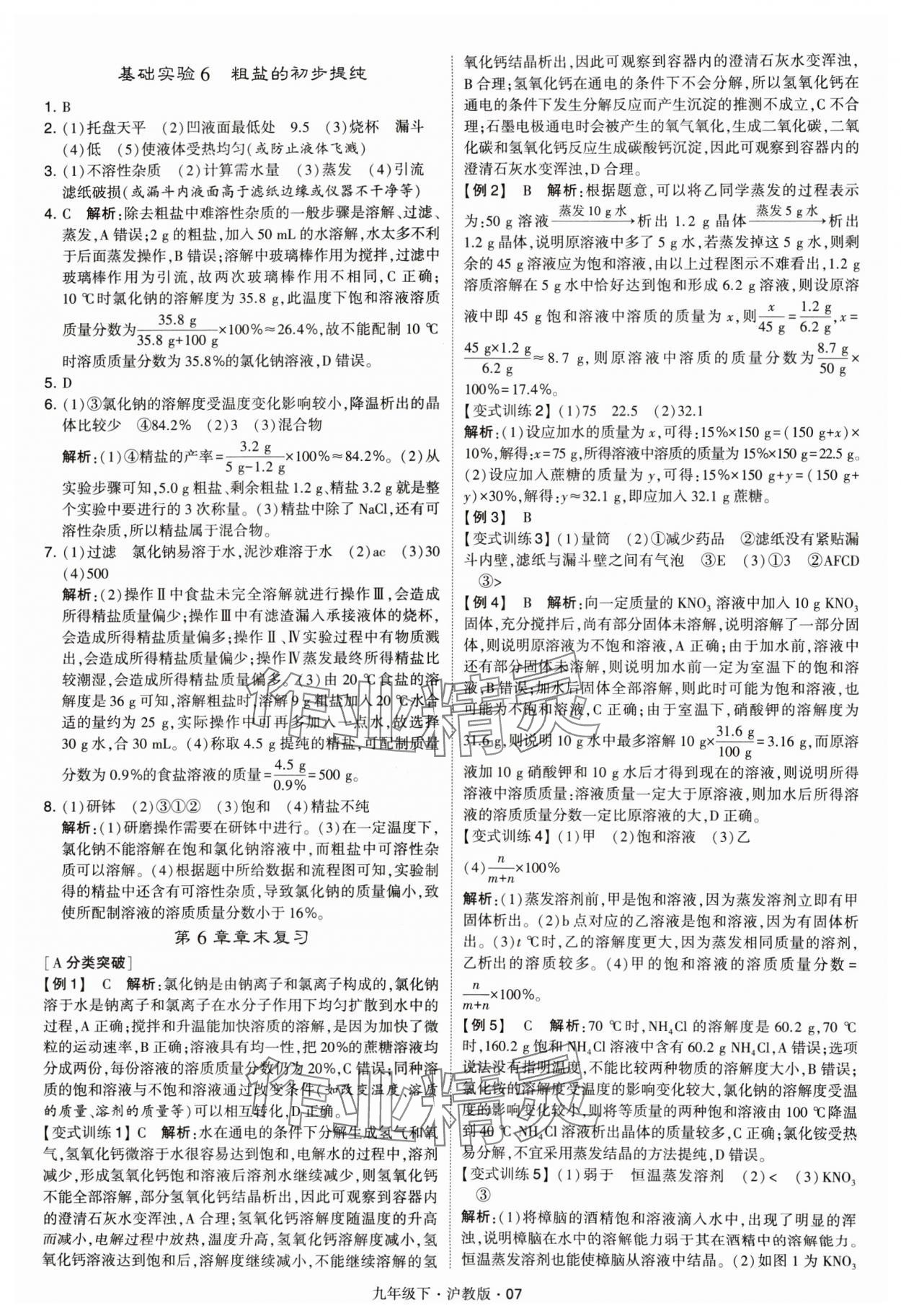 2024年經(jīng)綸學典學霸九年級化學下冊滬教版 參考答案第7頁