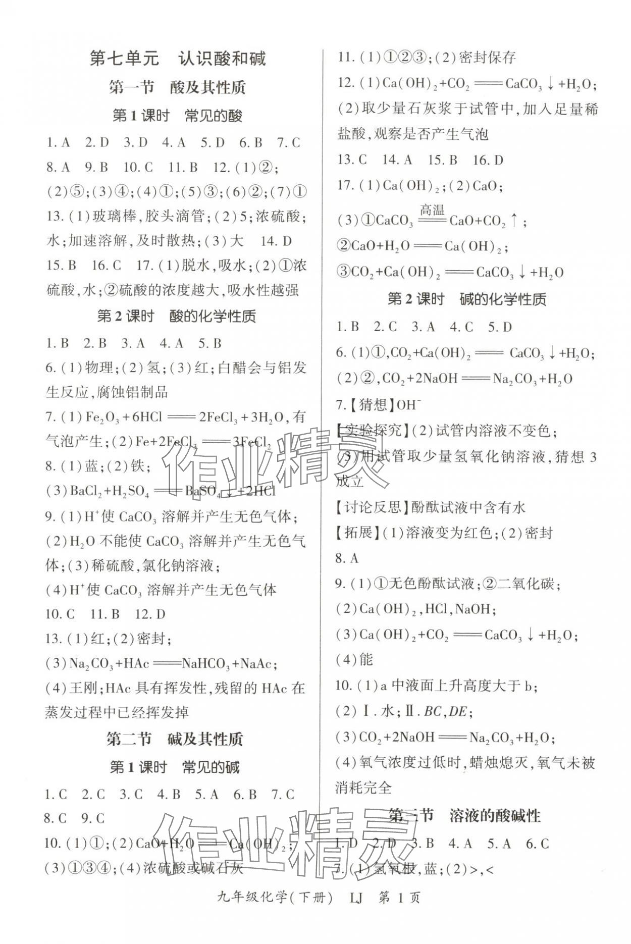 2025年啟航新課堂九年級(jí)化學(xué)下冊(cè)魯教版 參考答案第1頁(yè)
