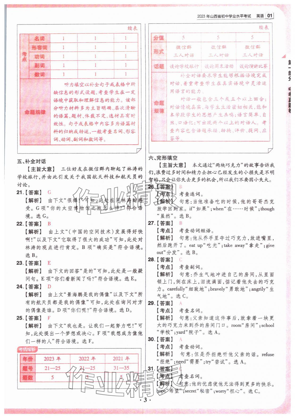 2024年晉一中考山西真題英語 參考答案第3頁