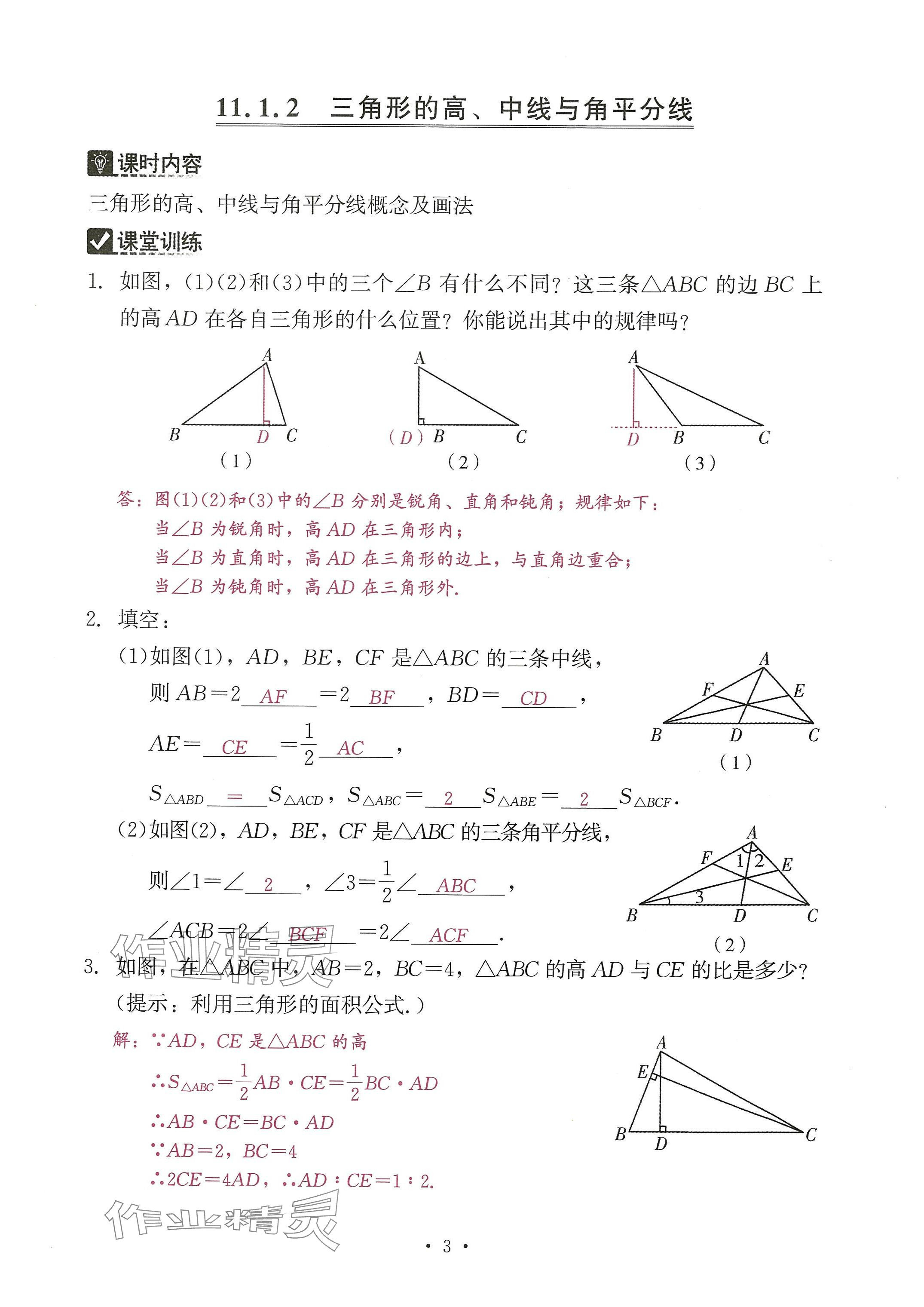 2024年活页过关练习西安出版社八年级数学上册人教版 参考答案第11页